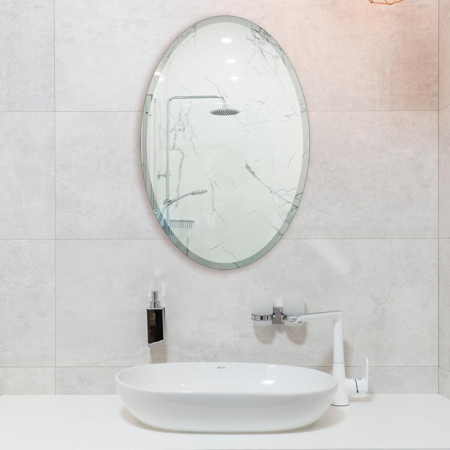 Oval Mirror Frameless Bathroom Mirror for Over Sink, Beveled Polished Wall Mirror for Bathroom, Bedroom, Vanity and Entryway 16" x 24"