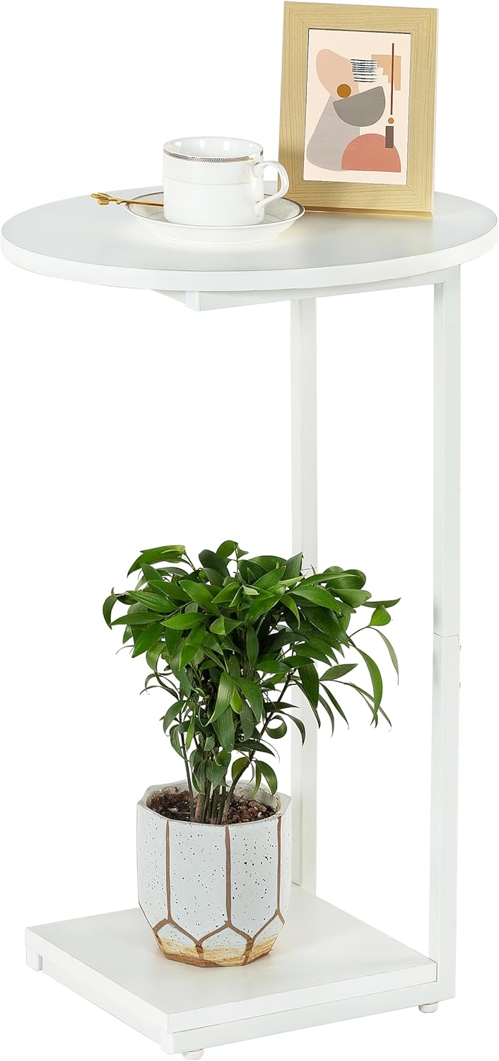 HDANI C Table Small End Table,Couch Tables That Slide Under,C Shaped Oval Side Table for Living Room,Bedroom,Small Spaces,White