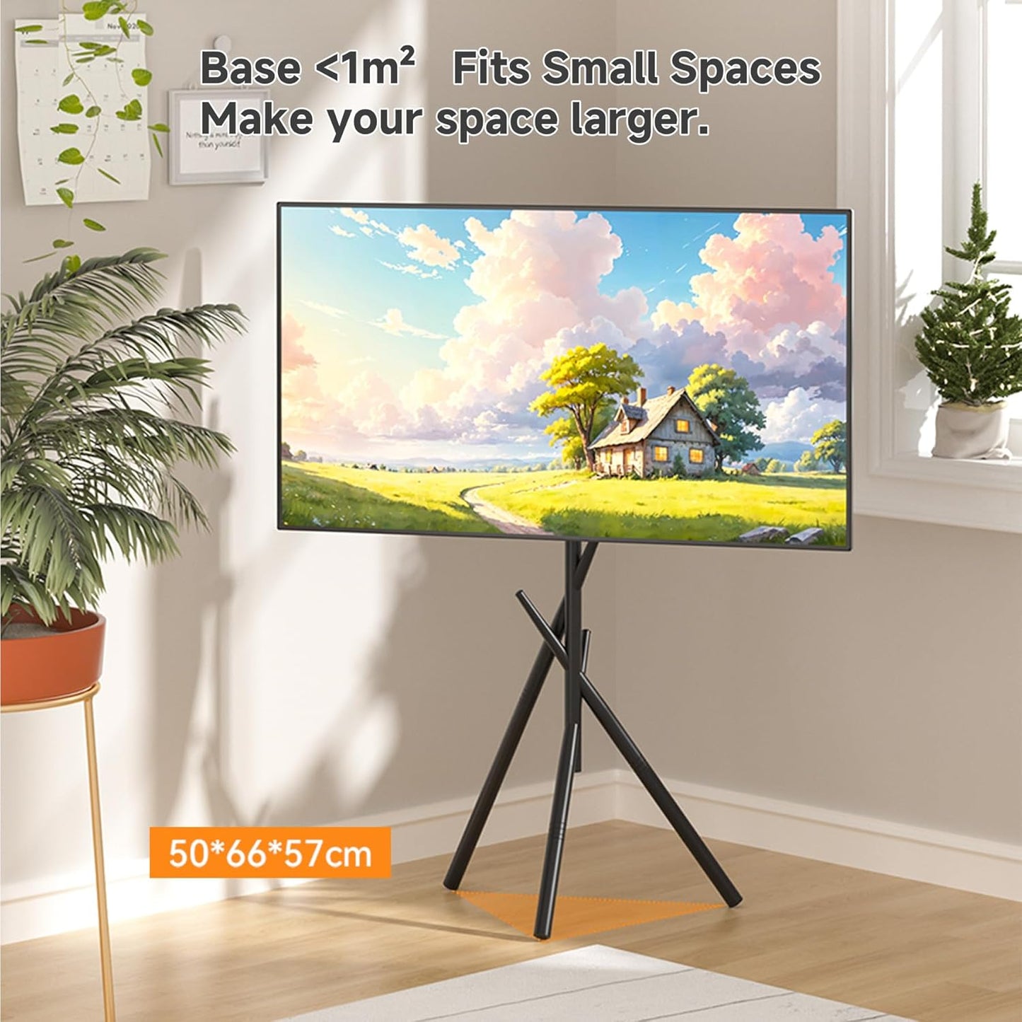 Easel Art TV cart for 43-90 inch TVs Triangular 3-Leg TV Cart with Height Adjustable 60KG Capacity Portable Floor cart for Living Room LS600B