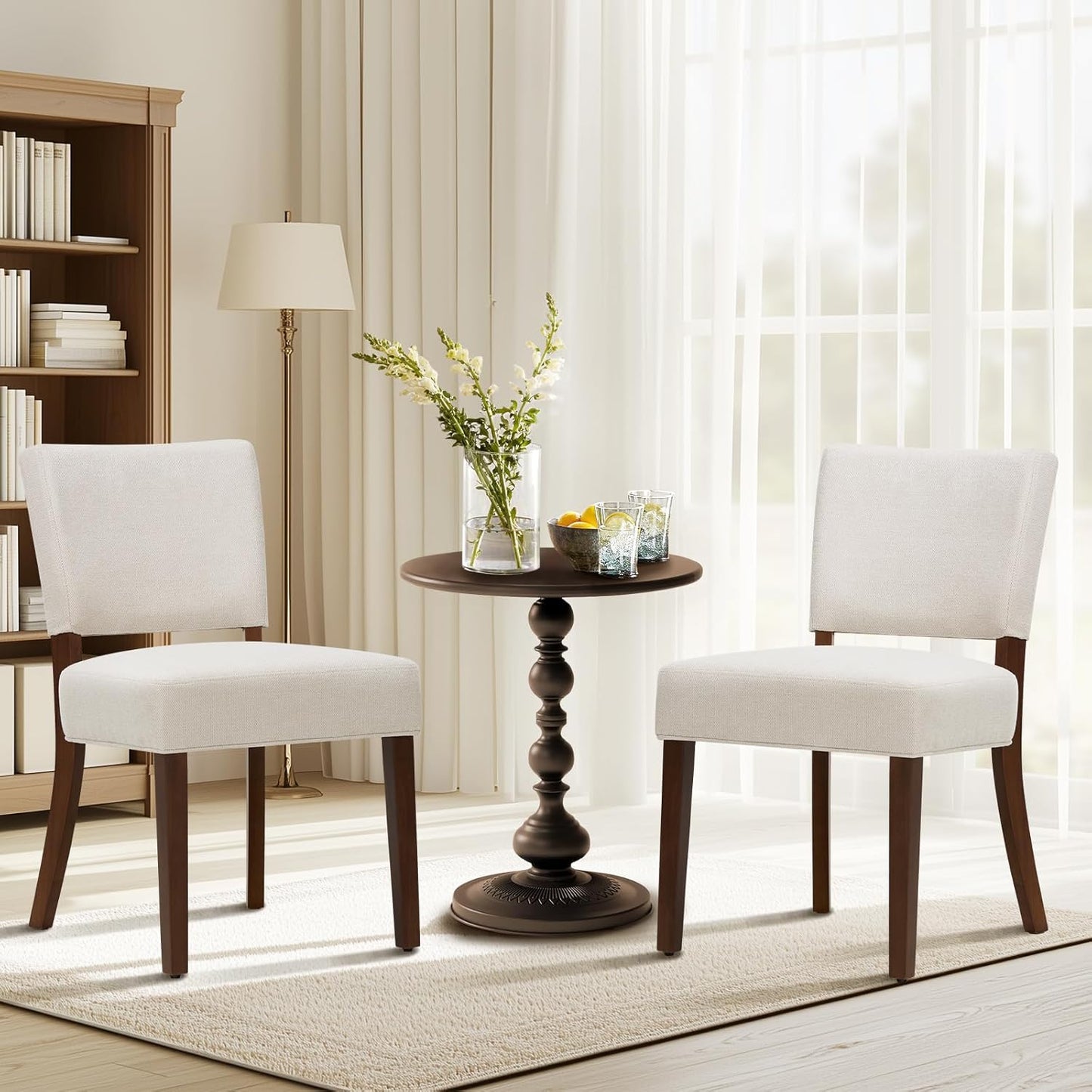 COLAMY Mid Century Modern Dining Chairs Set of 2, Upholstered Kitchen Chairs with Back, Farmhouse Fabric Side Dining Room Chairs with Wood Legs for Dining Room Kitchen Restaurant, Beige