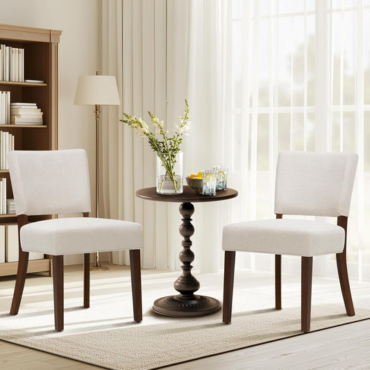 COLAMY Mid Century Modern Dining Chairs Set of 2, Upholstered Kitchen Chairs with Back, Farmhouse Fabric Side Dining Room Chairs with Wood Legs for Dining Room Kitchen Restaurant, Beige