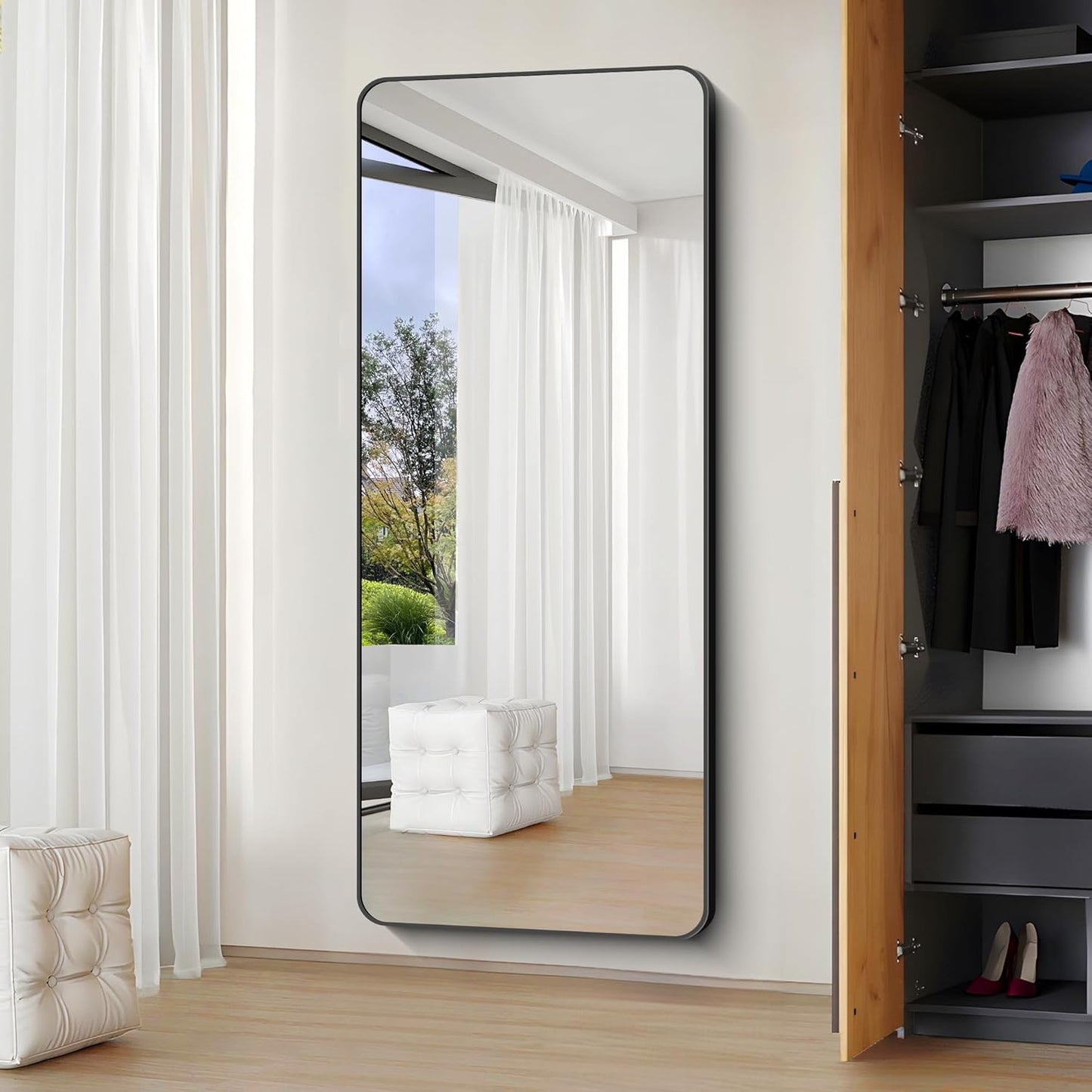 Large Bathroom Mirror, 72x30 inch Black Rectangle Mirror, Metal Frame Rectangular Vanity Mirror, Wall Mounted Mirror with Rounded Corner for Bedroom Living Room Hangs Horizontal Or Vertical