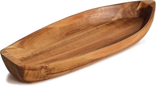 Lucky Boat Serving Tray, Acacia Solid Wood Boat Shape Plate for Serving Desserts, Fruit, Snack and Seafood or House Ornament,Key Tray,Functional and Storage Decorative Bowl。 (L)