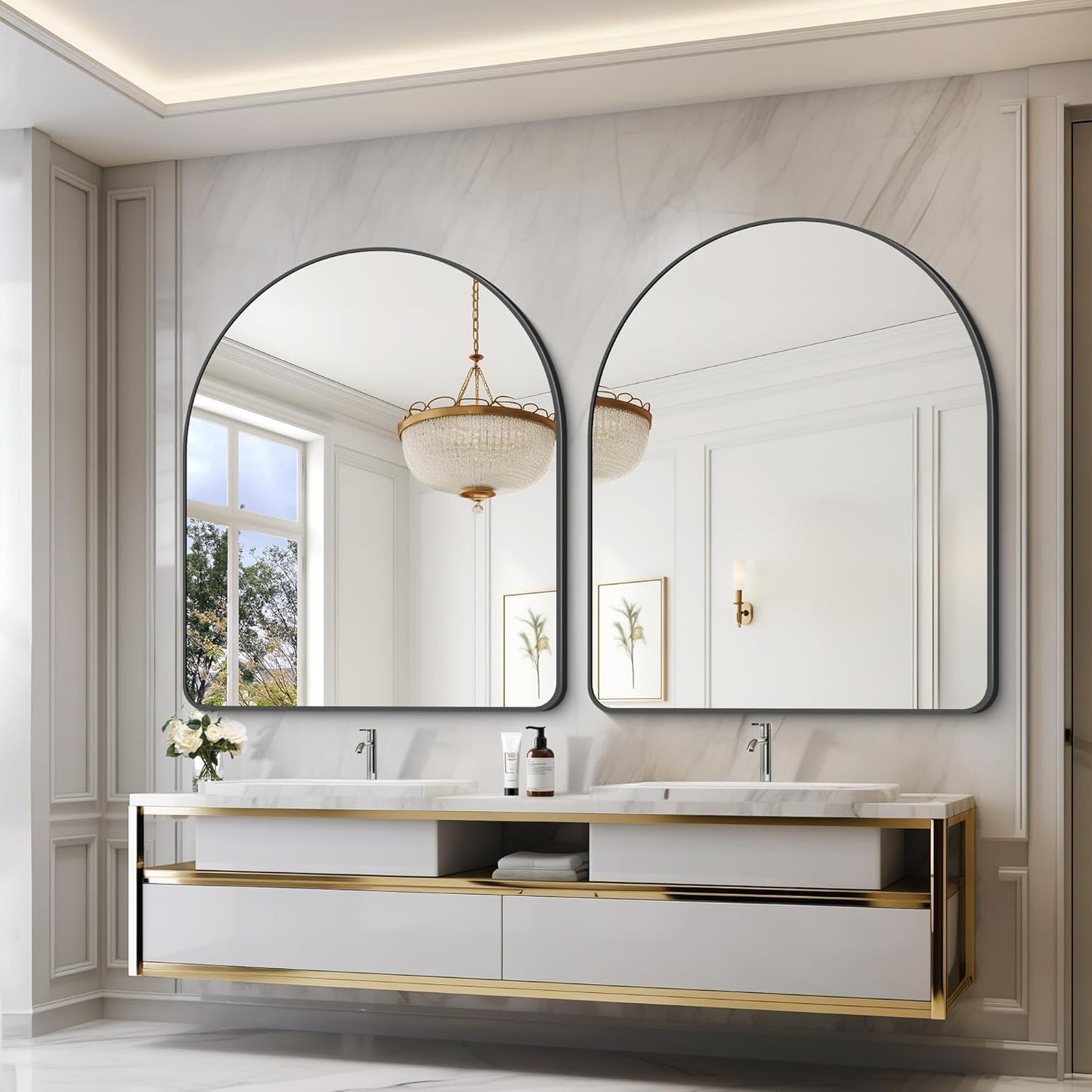 Arched Bathroom Mirror, 36"x48" Black Arched Mirror for Bathroom, Wall Mounted Mirror, Black Vanity Wall Mirror w/Metal Frame for Bedroom, Entryway, Living Room, Vertically Hanging