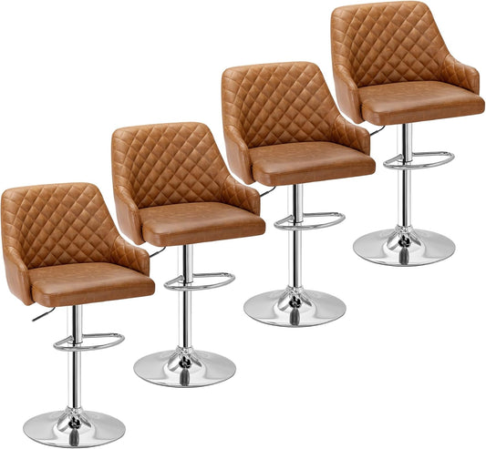 VECELO Bar Stools Set of 4, Adjustable Bar Stools with Back, Bar Height Stools for Kitchen Counter