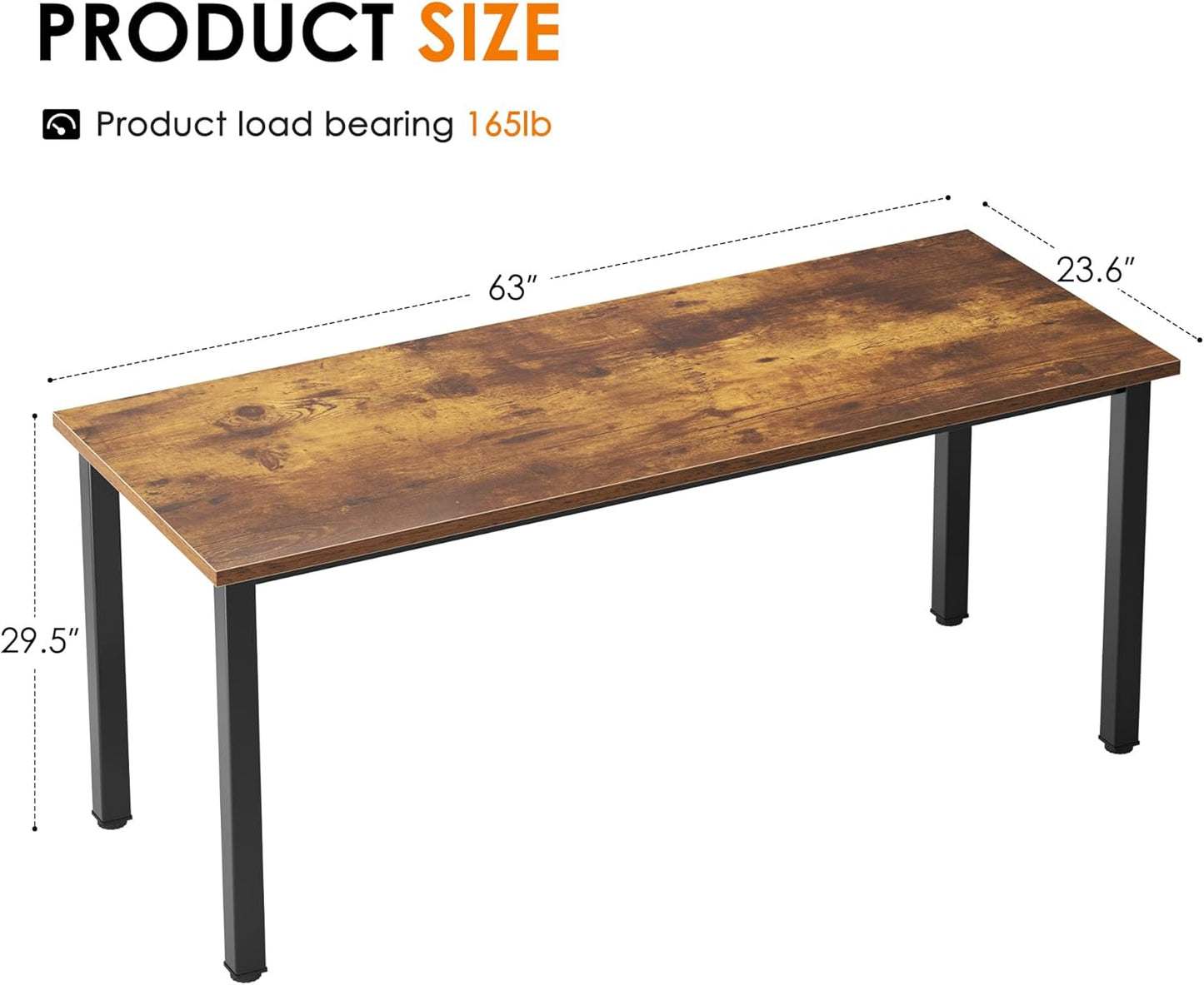 Need 63 Inch Large Computer Desk - Modern Simple Style Home Office Gaming Desk, Basic Writing Table for Study Student, Black Metal Frame, Rustic Brown