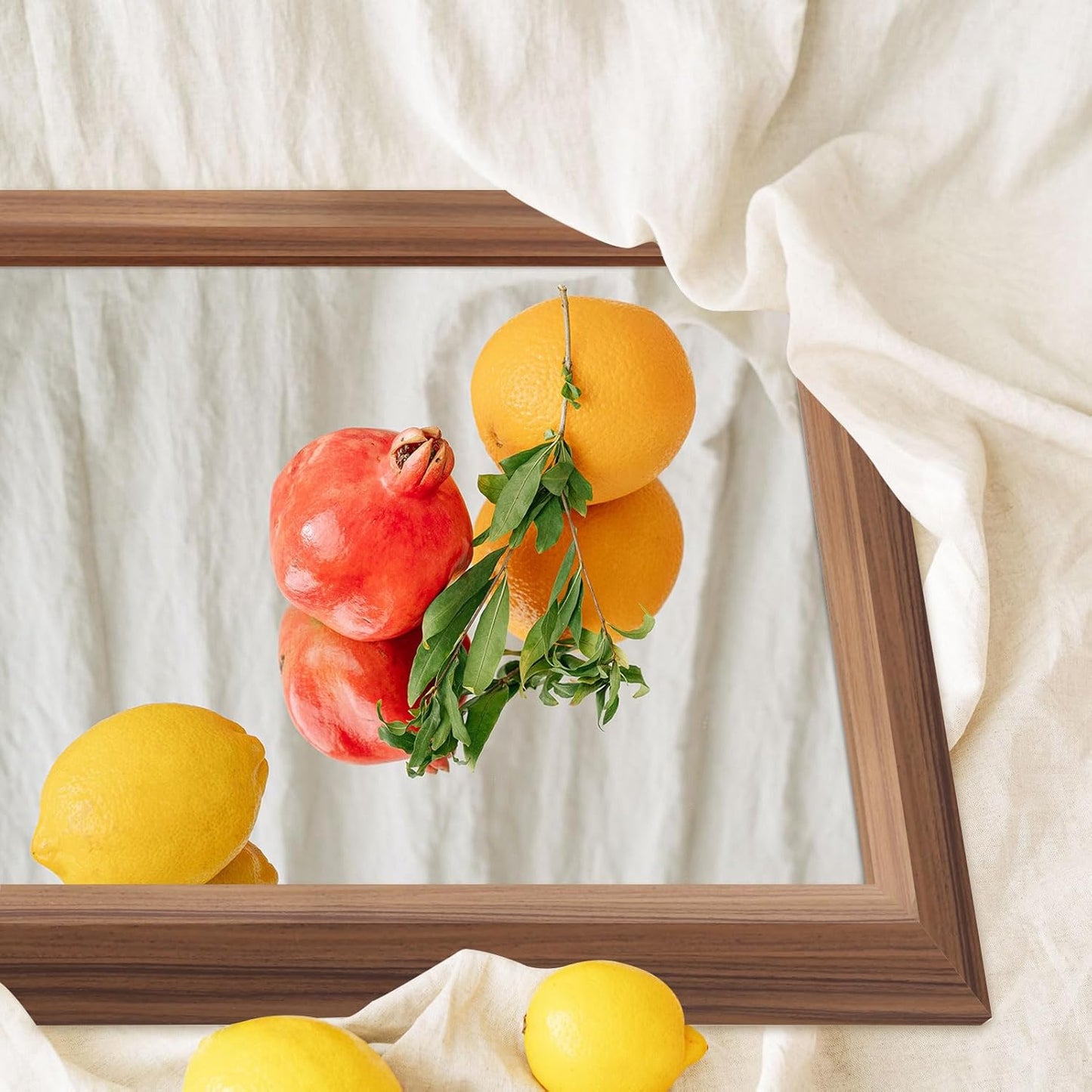 Amorho 60X40 Inch Bathroom Mirror for Wall, Walnut Wood Grain Metal Framed Mirror, HD Reflection, Hang Horizontally/Vertically, Suitable for Bedroom, Farmhouse, Bathroom, Porch