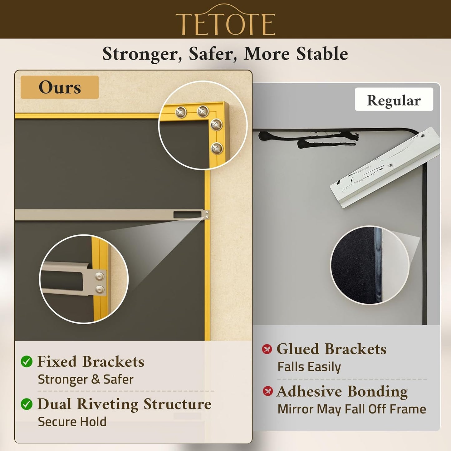 TETOTE Brushed Gold Bathroom Mirror for Over Sink 55" x 36" Large Brass Gold Beveled Framed Rectangular Vanity Mirror for Bathroom, Bedroom, Entryway, Living Room, Tempered Glass, Stronger Frame