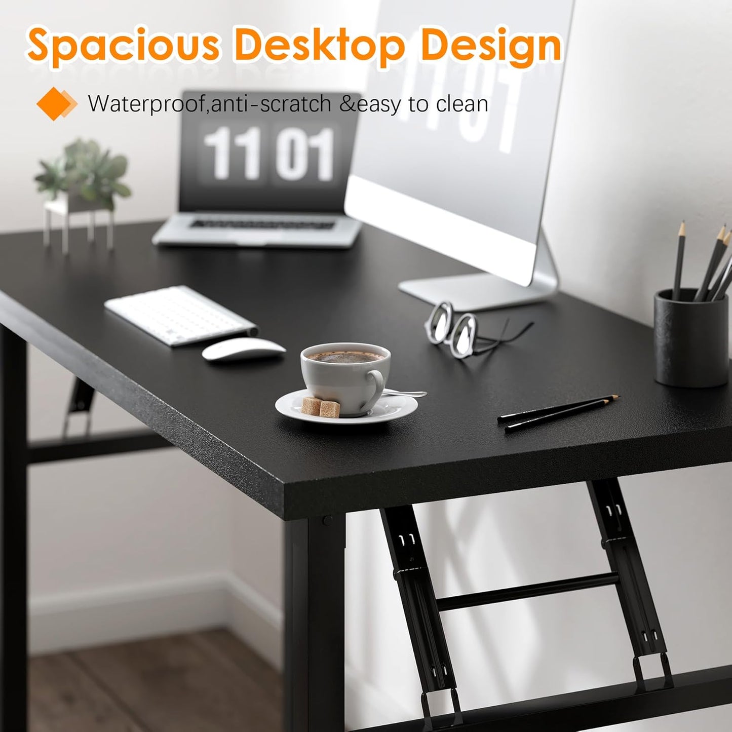 Need Folding Desk, 54 inch Large Computer Desk for Home Office, No Install Needed Study Student Writing Table Desk Workstation, Black