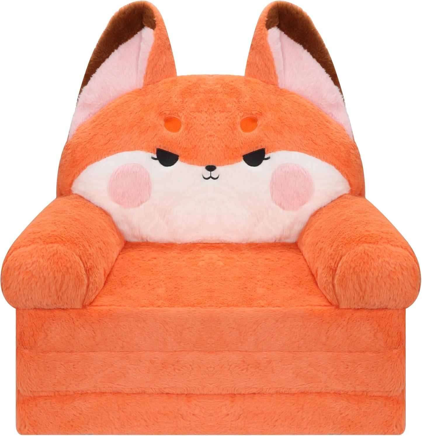 MONKISS Kids Couch, Comfy Toddler Chair, 2 in 1 Fold Out Kids Sofa to Lounger, Baby Sleeper Chair, Toddler Furniture, Birthday Gifts for Boys and Girls, 1~4 Years Old, Cute Fox