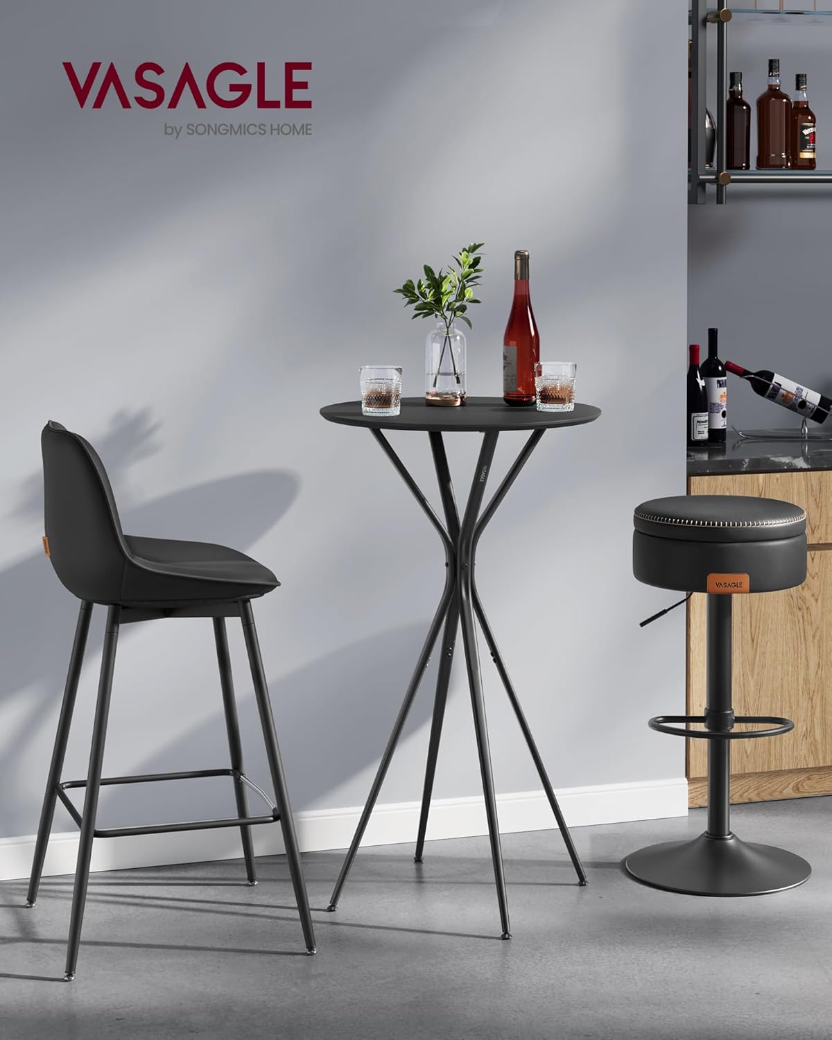 VASAGLE Bar Table, Round Cocktail High Top Pub Bistro Table for Events Party, Kitchen Dining, Home Bar, 23.6 x 23.6 x 41.3 Inches, Sturdy Metal Frame, Modern Style, Easy to Assemble, Black
