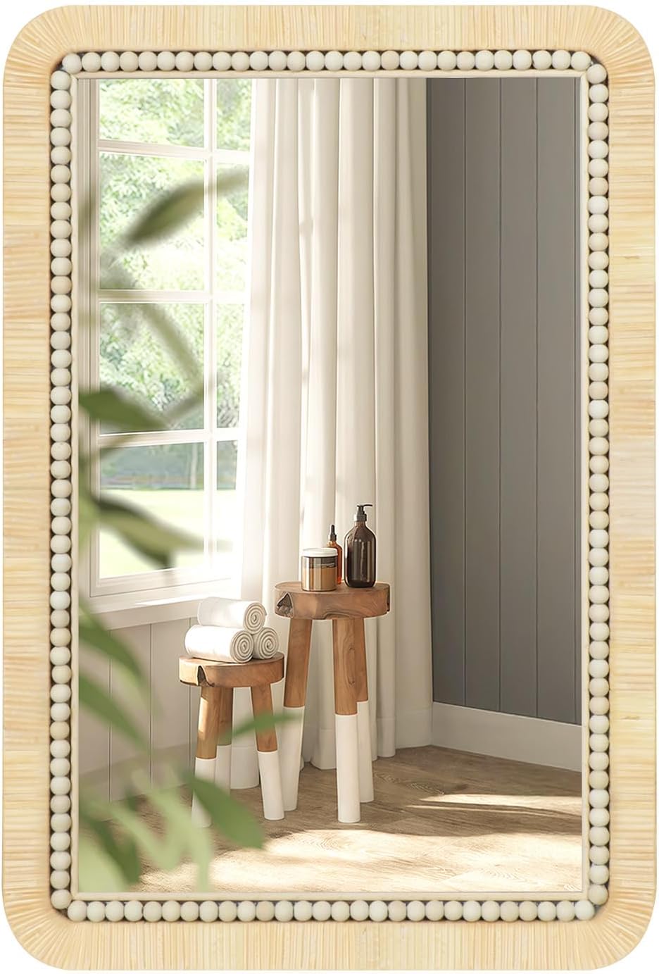 ULIKE Rattan Mirror for Bathroom, 22x30 Inch Rectangle Rustic Farmhouse Wall Decor with Handmade Wicker Frame, Boho Mirror for Nursery Bedroom Living Room Entryway