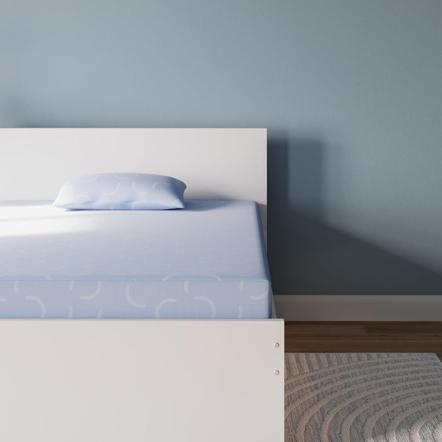 Signature Design by Ashley Twin Size iKidz 7 Inch Firm Gel Memory Foam Mattress with Stretch Knit Cover & Pillow Included, Blue Ocean, Fiberglass Free, Mattress in A Box