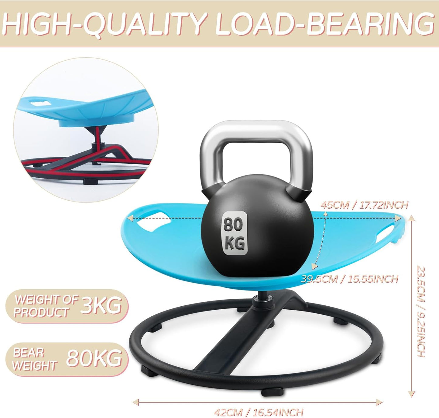 Spinning Chair for Autistic Kids with Handles, Sensory Spinning Chair for Kids, Training Body Coordination and Balance, Sit and Spin, Toys for Autism Toddlers and ADHD Children, Blue