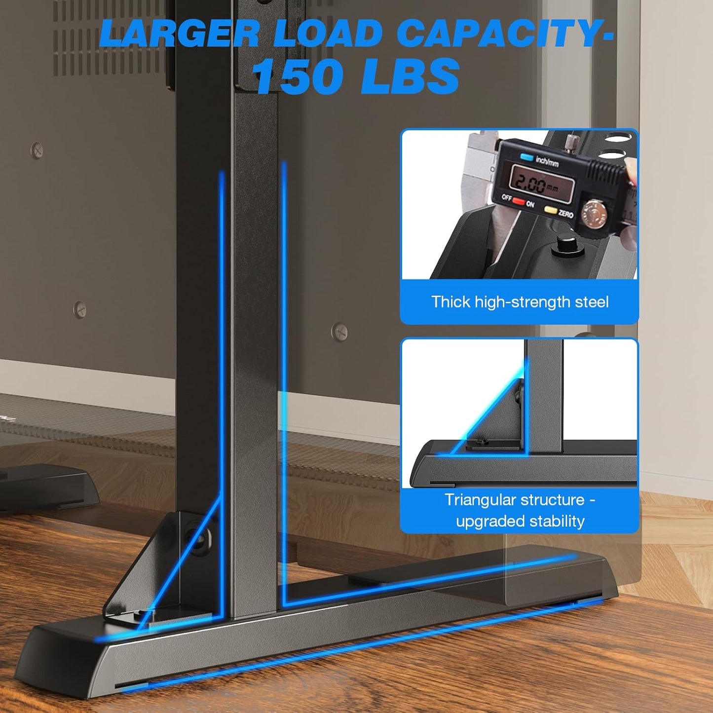 Rfiver Table Top TV Stand with Height Adjustable TV Legs, TV Stands Base with Cable Management for Most 37 to 86 Inch Flat or Curved TVs, Steel TV Feet Holds up to 150 lbs, Max VESA 800x600mm, Black