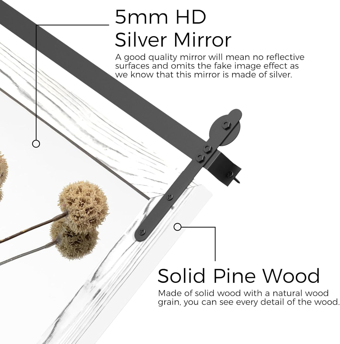 YOSHOOT Farmhouse Barn Door Mirror, 40"x30" Rustic Wood Framed Wall Mirror, Wall Mounted Vintage Mirror, Wooden Farmhouse Style for Bathroom Living Room Entryway, White, Vertical Hanging ONLY