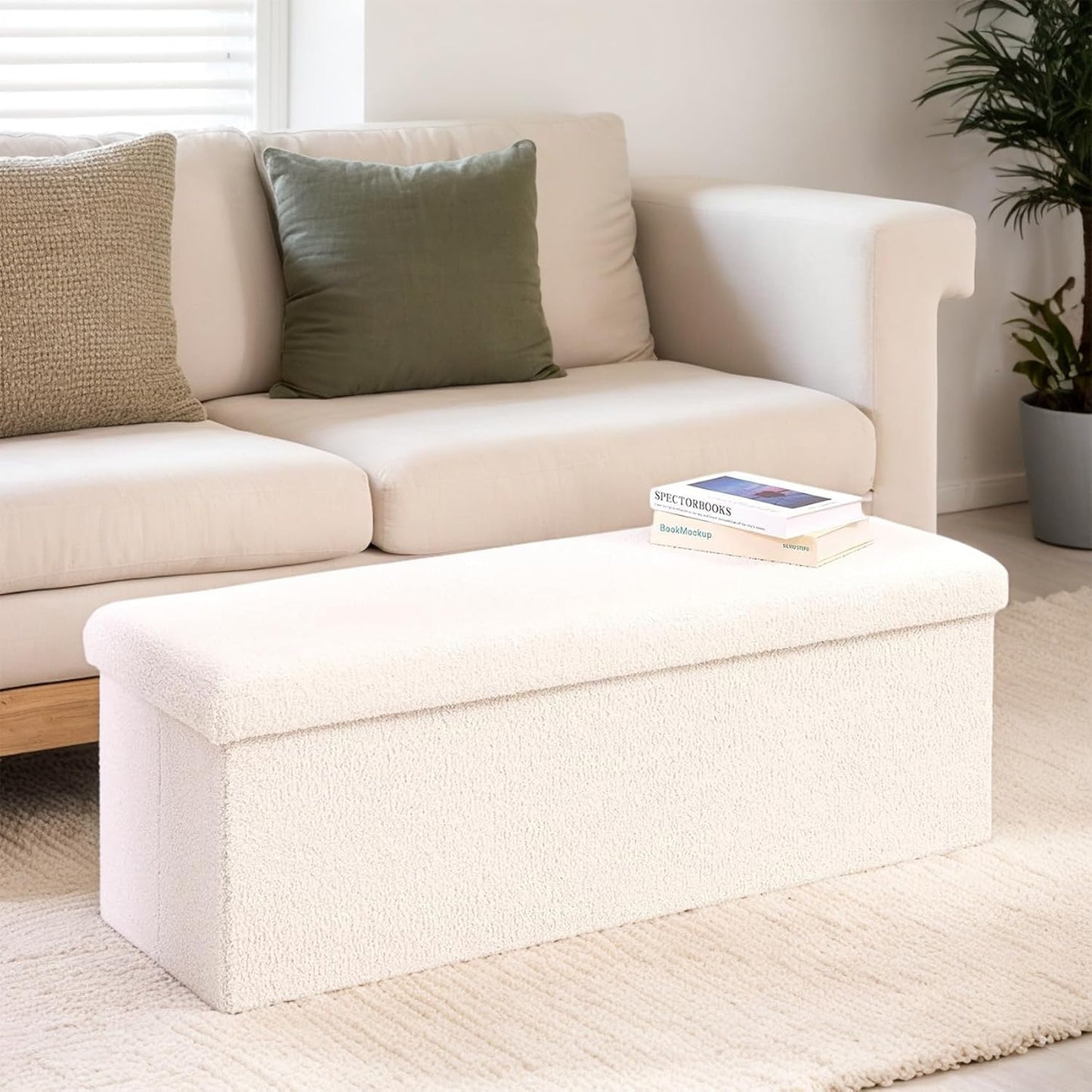 43 Inches Storage Ottoman Bench - Extra Large Foldable Ottoman with Storage, Bench for Living Room, Bedroom, Entryway - White