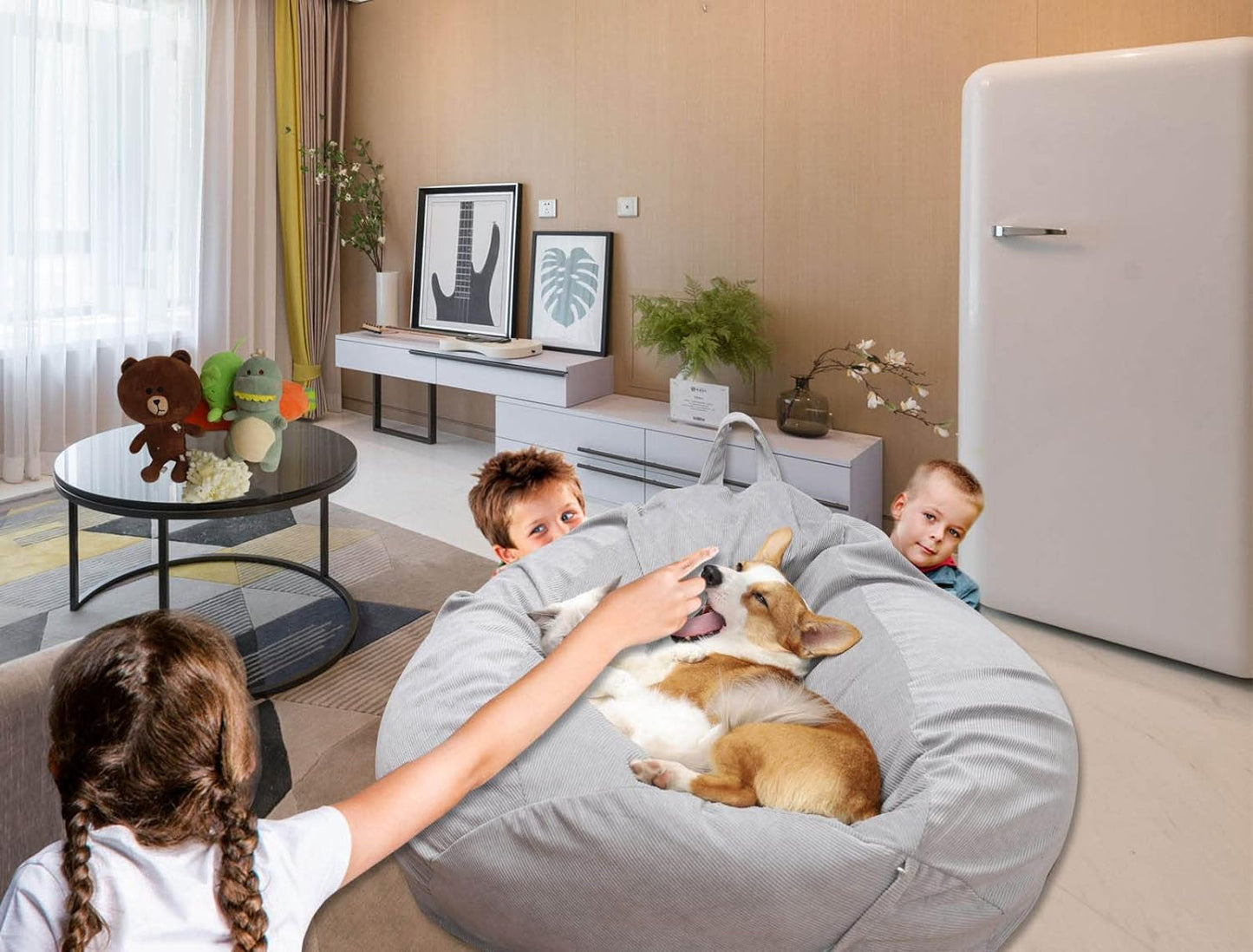 Stuffed Animal Storage Bean Bag Cover Pets Dogs/Cats Lazy Beds. Washable Ultra Soft Corduroy Stuffed for Organizing Plush Toys or Textile, Sack Bean Bag