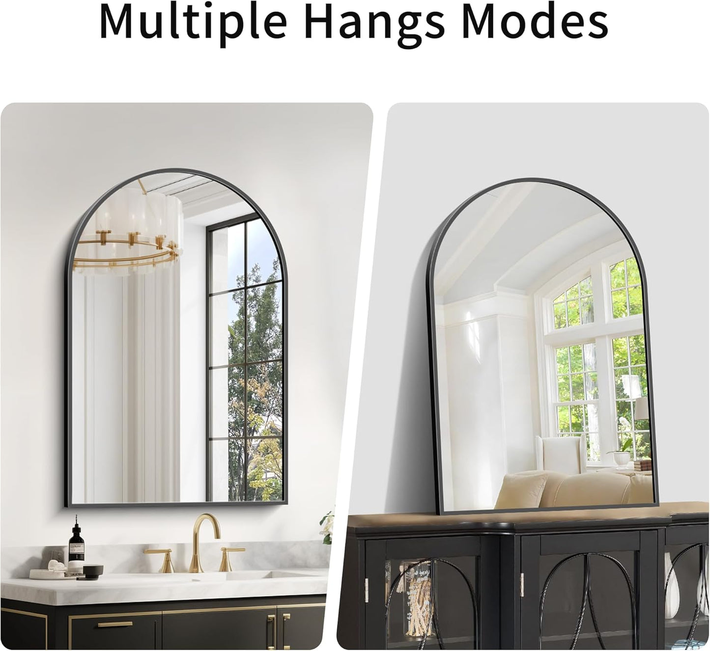 Arched Mirror, 20"x30" Black Bathroom Mirror with Metal Frame, Wall Mounted Mirrors Decor Modern Dresser Mirror for Bedroom Living Room Entryway