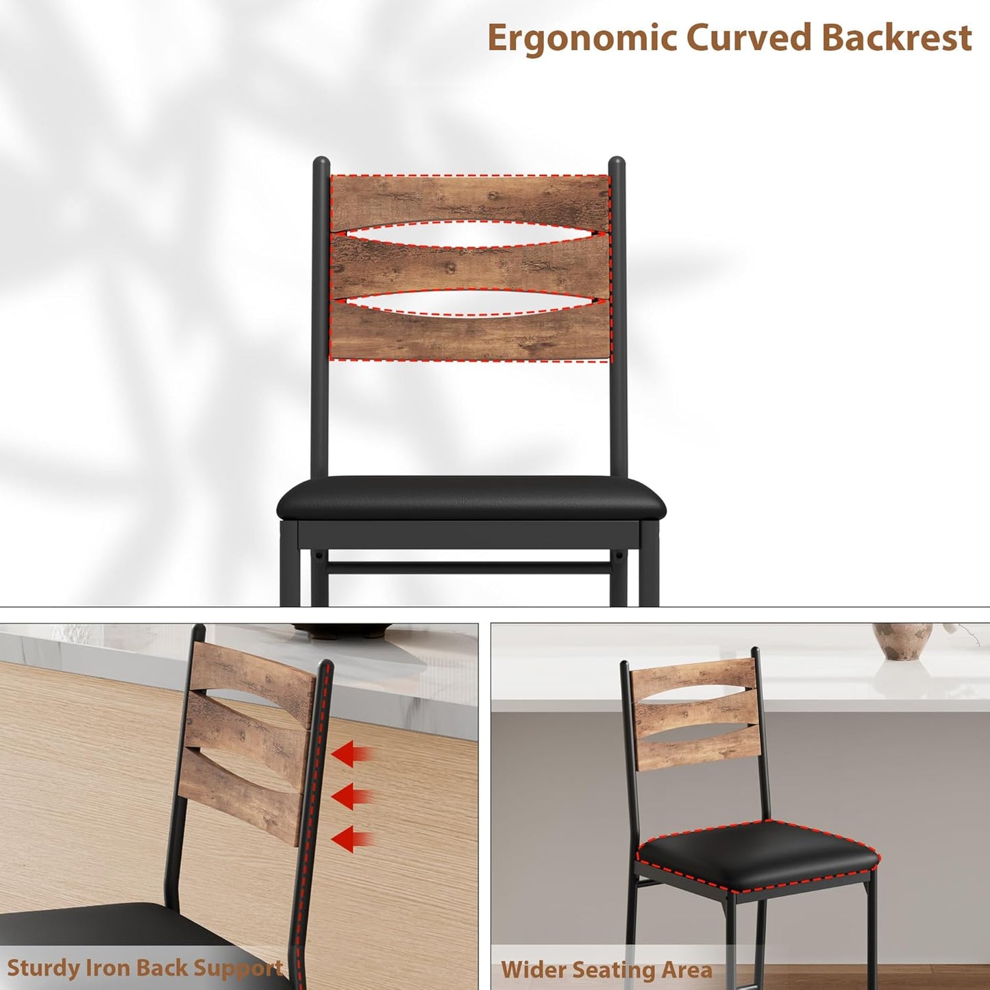 GarveeHome Bar Stools Set of 2, Wooden Barstools, Faux Leather Upholstered Bar Chair with Back & Footrest & Thick Cushion, Counter Height Bar Stools for Kitchen Island Apartment, Brown