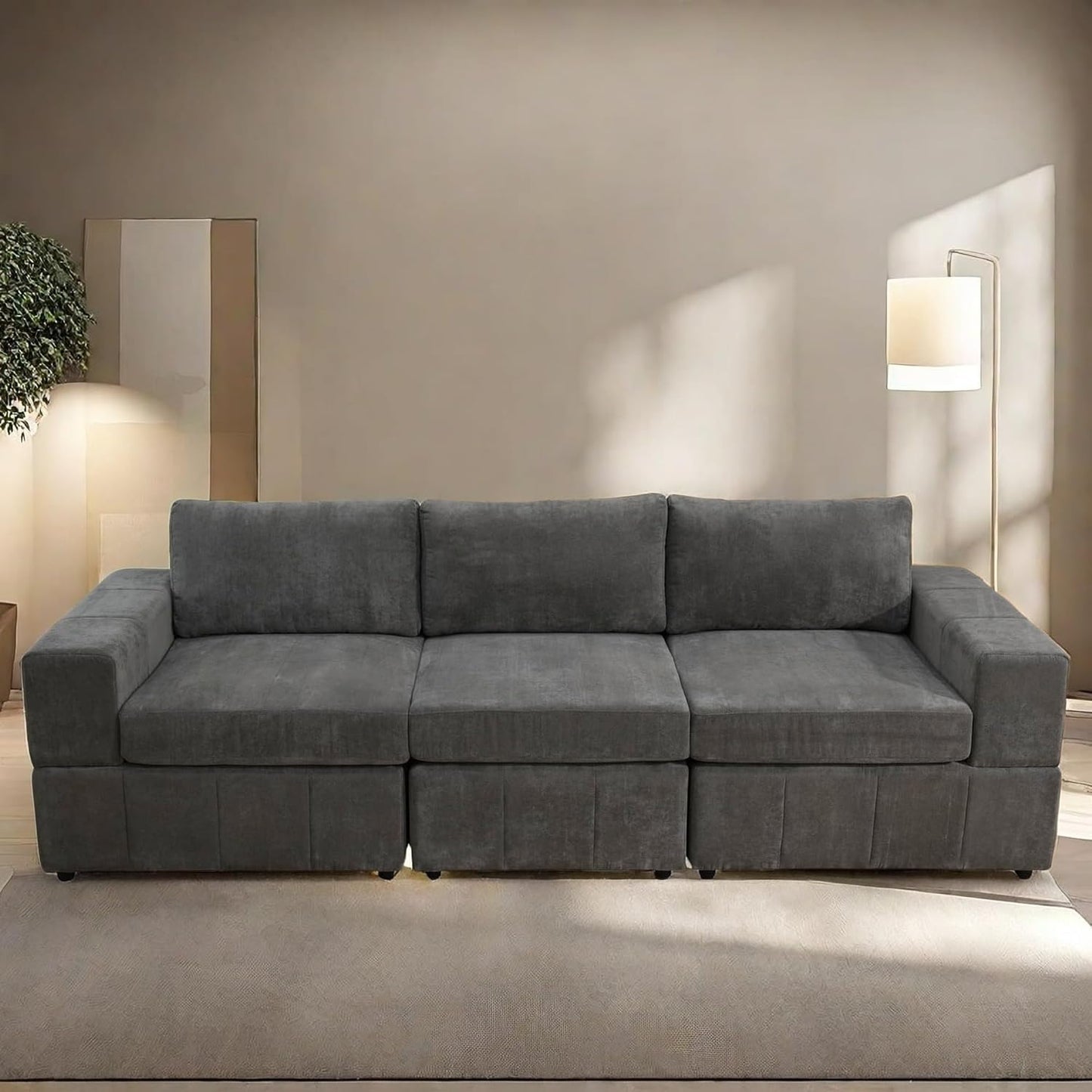 Sectional Couches for Living Room, 103″3 Seater Cloud Couch, Modern Comfy Sectional Sofa with Deep Seats for Bedroom, Office, Small Space, Brown