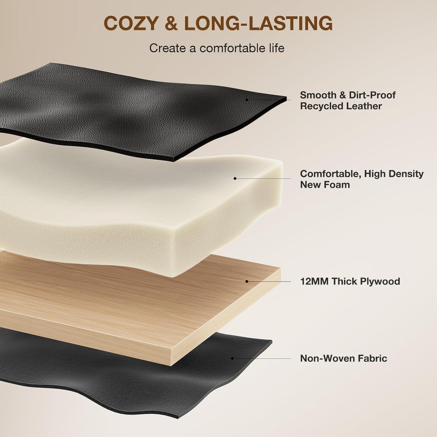 24-Inch Leather Bar Stools, Counter Height Barstools with High Backrest，Bar Chairs for Kitchen Island with Heavy Duty Metal Legs, Black