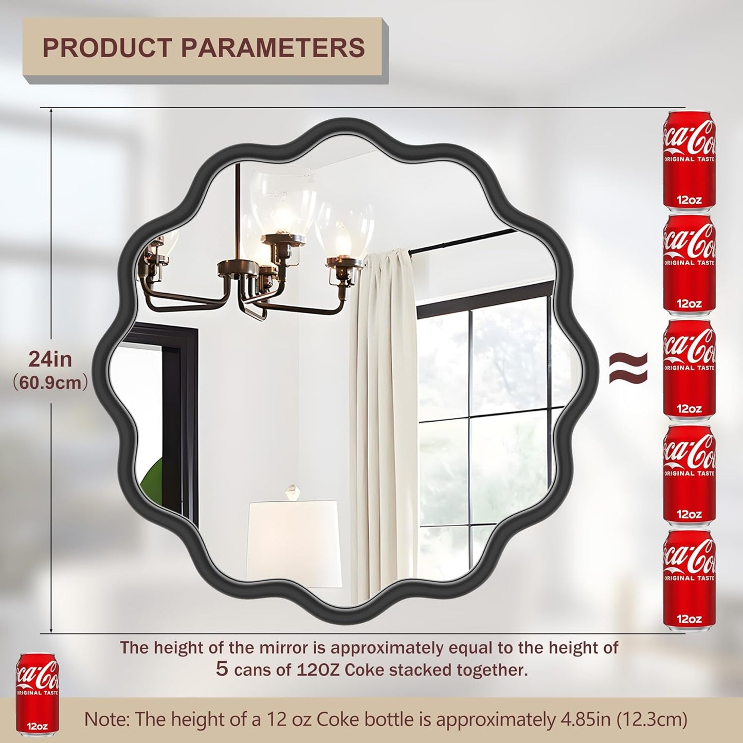 PROHOMEWARE Black Round Mirror 24 Inch Wavy Bathroom Vanity Mirror Black Frame Modern Wall Mirror Decorative Wall-Mounte Anti-Rust, Tempered Glass