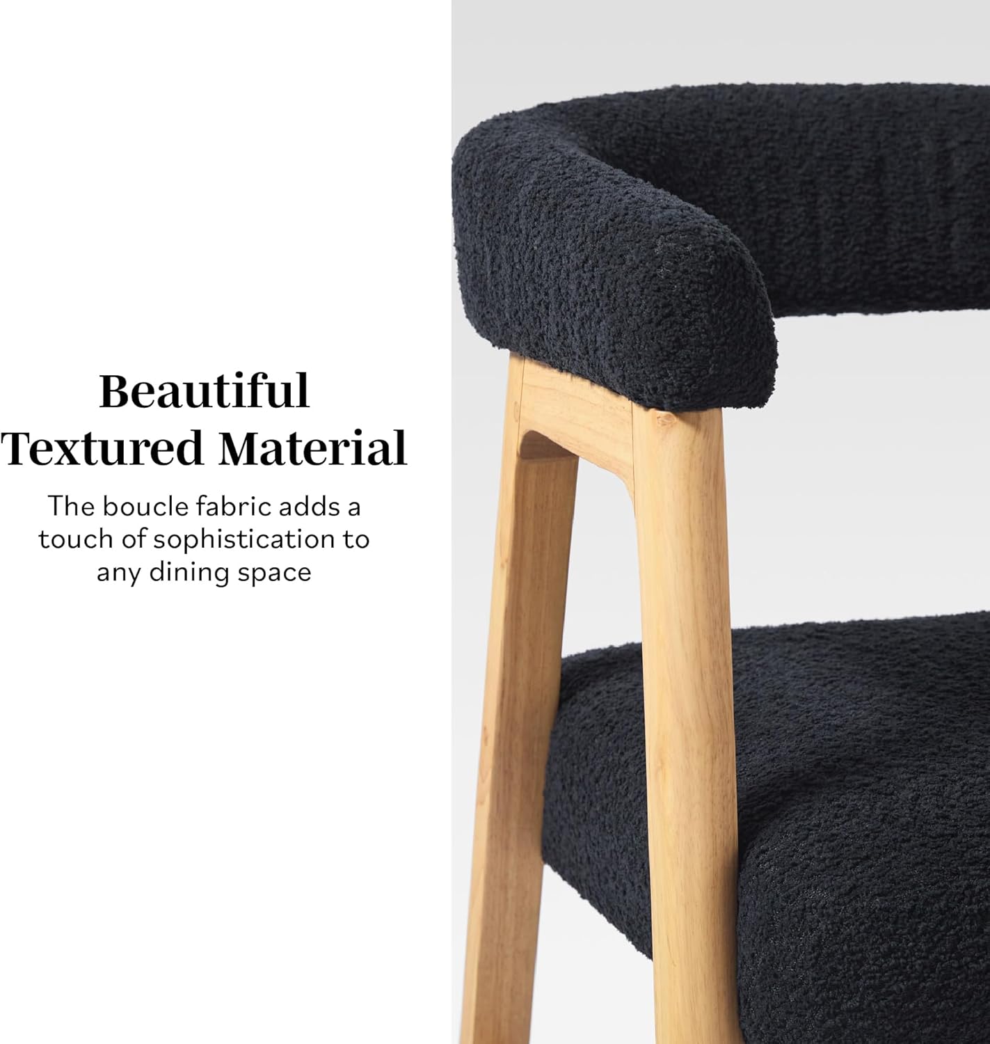 Walker Edison Ezra Modern Curved Back Dining Chair with Boucle Upholstery - Black (Set of 2)