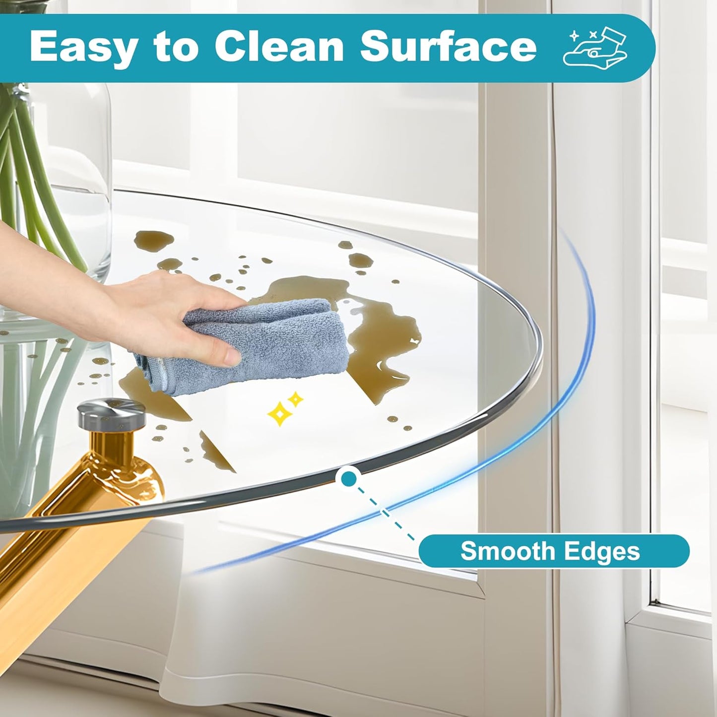 Kitchen Table Classic Dining Table for 4 Round Glass Dining Table 35.4" Kitchen & Dining Room Tables with Metal Legs and Glass Tabletop for Dining Room and Apartment, Golden