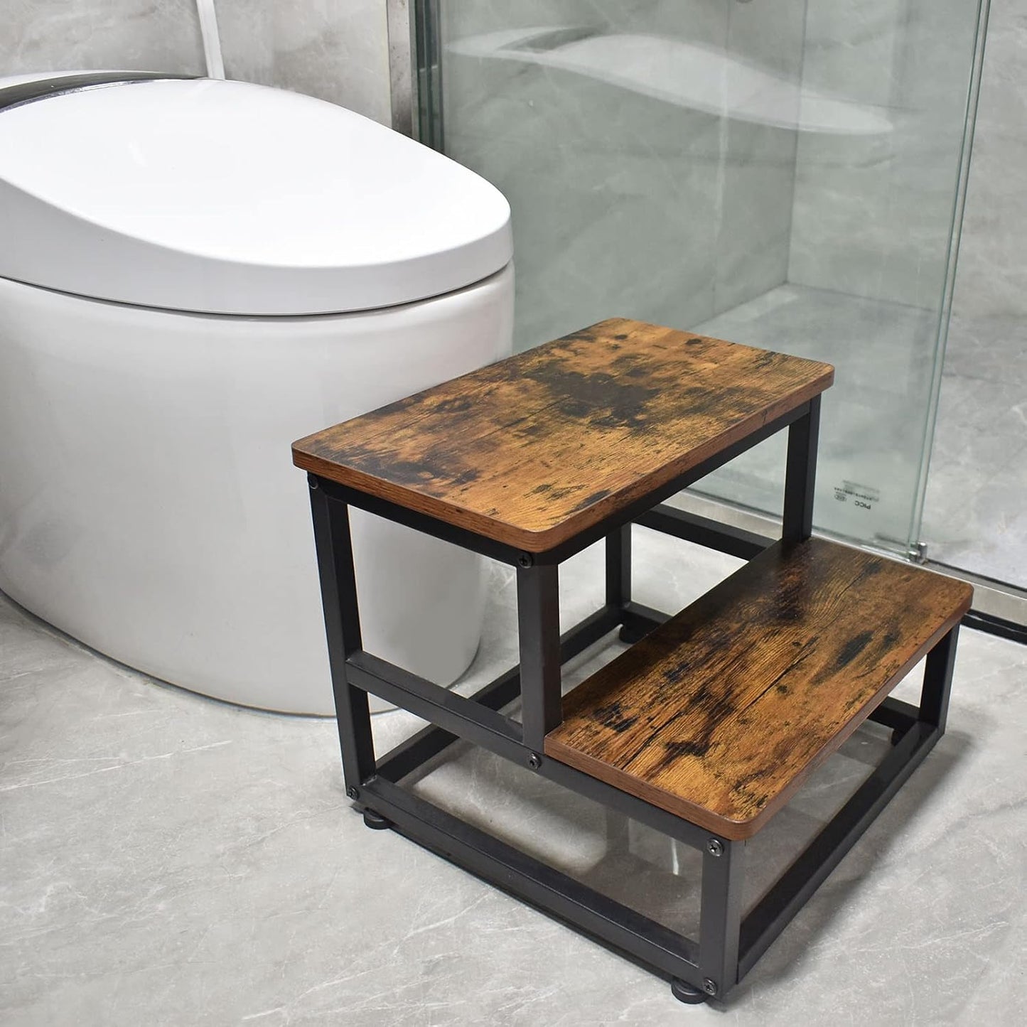 Step Stool, Multi Purpose Step Stools for Kids Adults, Round Corner Bed Step Stools for High Beds, Dog Steps Portable Stepping Stool for Bedroom Kitchen, Load 500 LB, Rustic