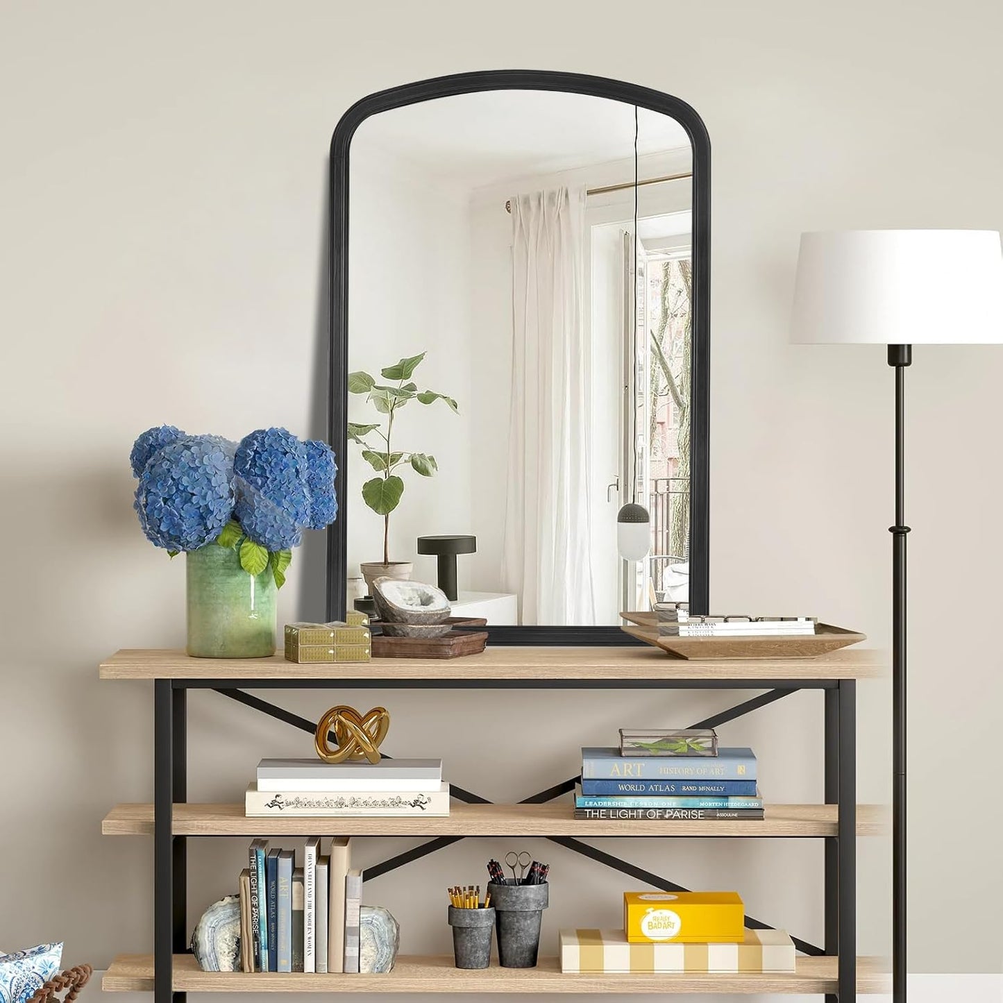 HOMECOOKIN Wood Arched Mirror for Bathroom, 24" x 36" Farmhouse Rustic Arched Wall Mirror Wood Framed Vanity Mirror for Home Decor Entryway Living Room (Black)