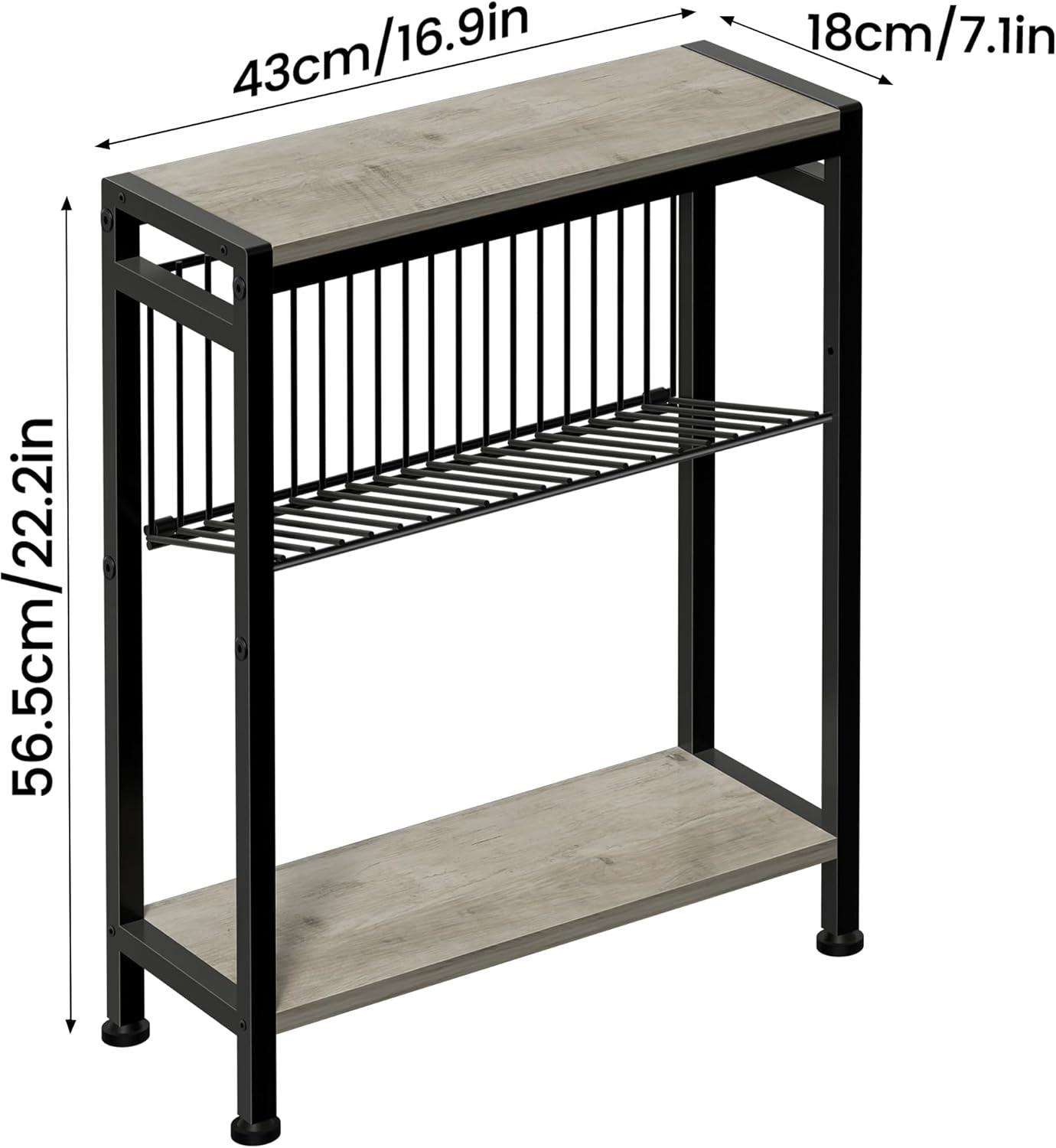 Small Side Table Set of 2 for Small Space, 3-Tier Narrow End Table with Magazine Holder, Slim Nightstand, Skinny Snack Couch Table in Living Room, Bedroom, Kitchen and Balcony (Greige)