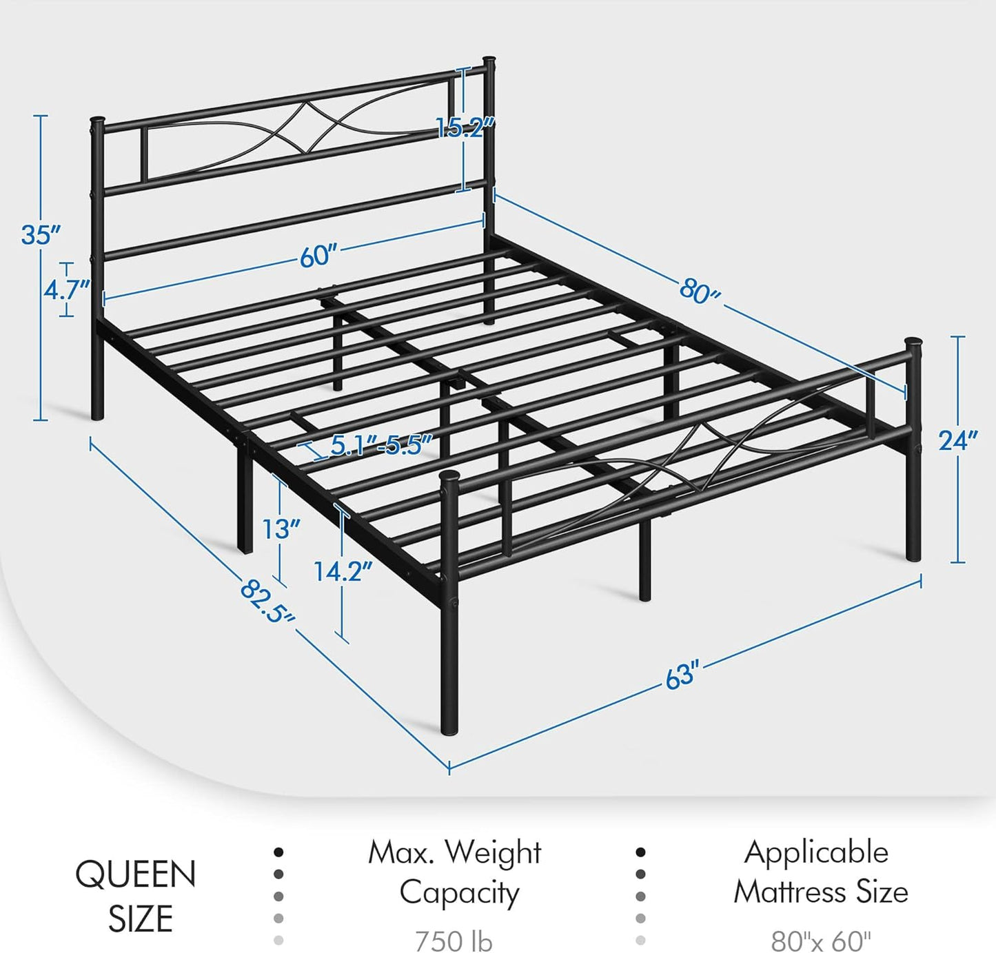 Yaheetech Metal Queen Platform Bed Frames Mattress Foundation with Storage/Curved Design Headboard/NO Box Spring Needed/Heavy-Duty Support/Easy Assembly, Queen, Black