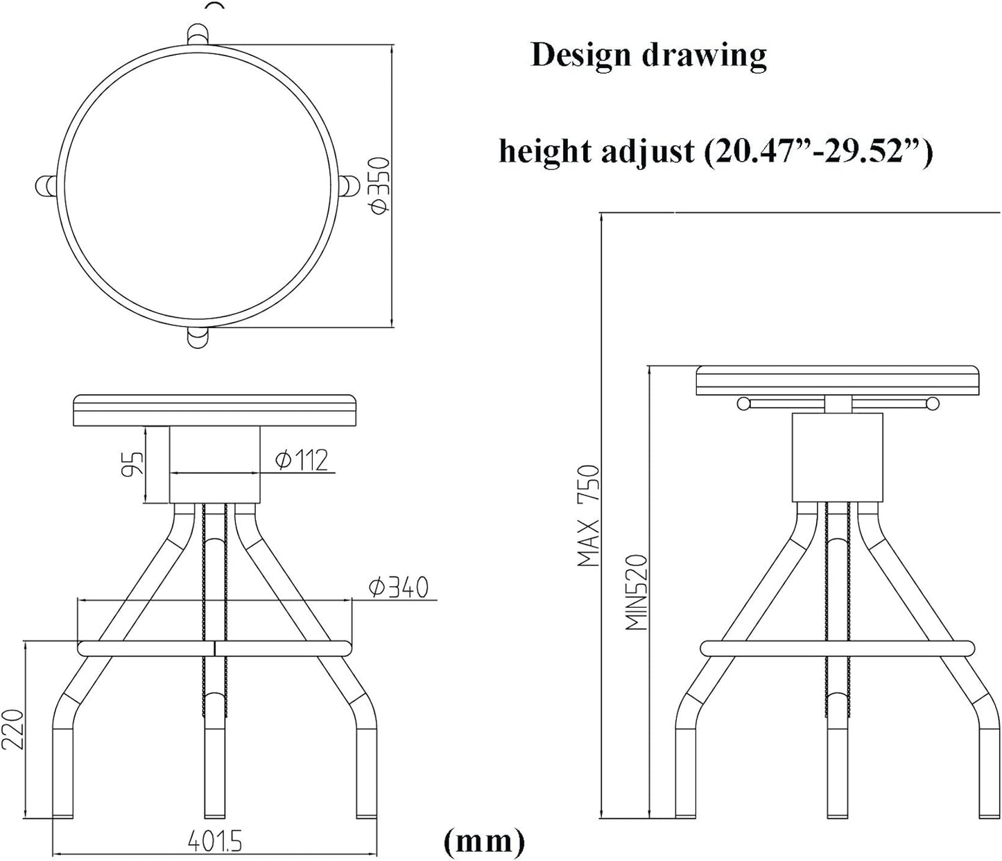 Diwhy Industrial Vintage Kitchen Counter Height Adjustable bar Stool,Farmhouse French Stylish Kitchen Stool,Swivel Bar Stool,Solid Wood Metal Stool,Easy Installation,Fully Welded Set of 2 (Silver)