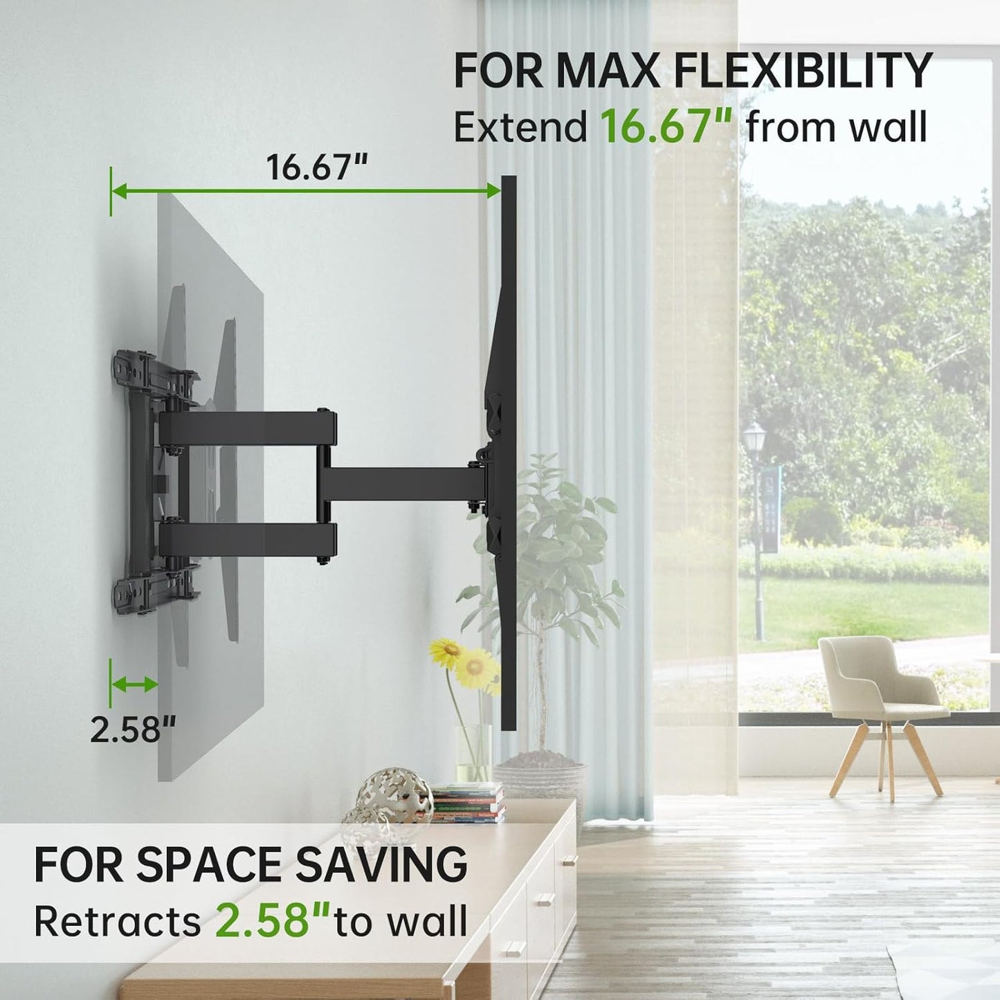 USX MOUNT UL Listed TV Wall Mount for 42"-84" TVs up to 110lbs and 8"-24" Wood Studs, TV Mount with Tilt, Swivel & Extension, Wall Mounts Bracket with Dual Articulating Arms, Max VESA 600x400mm