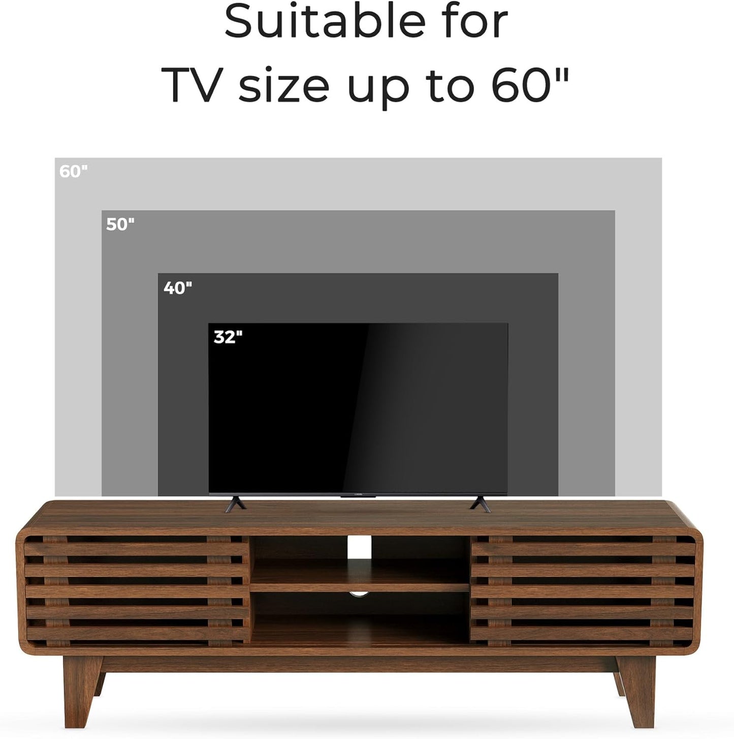 Luoxiao TV Stand for 60 Inch TV, Mid Century Modern Entertainment Center with Storage Boho Television Stand with Shelves and Grille Sliding Doors Wood Media Console for Living Room, Walnut