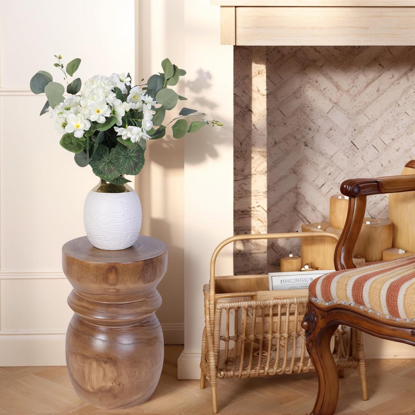 Handcrafted Tree Stump Accent Table 15.75" H Small Solid Paulownia Wood Stool/Side Table, Unique Rustic Farmhouse Decor, Ideal for Patio, Balcony, Bedroom