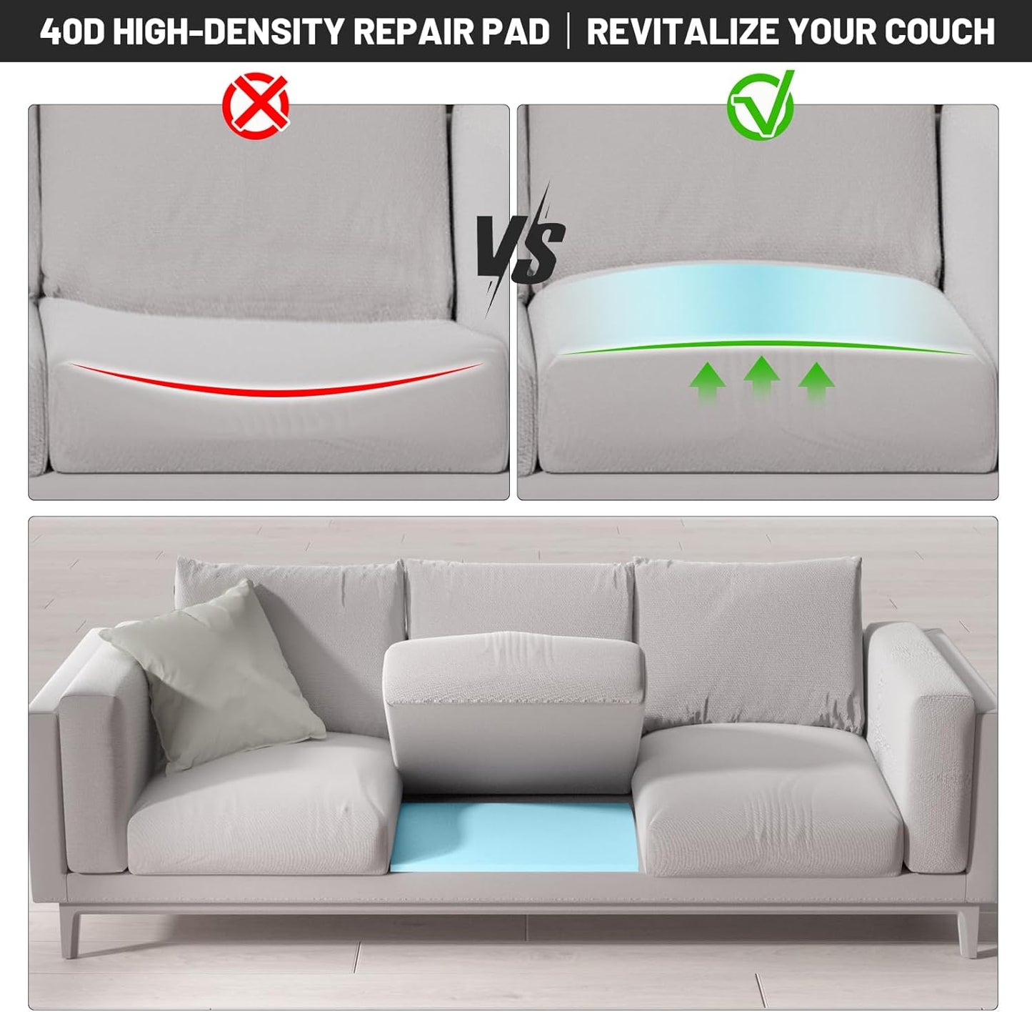 Couch Cushion Support for Sagging Seat - 20" x 20" High-Density Curved Foam Sofa Cushion Support Board,Couch Supporter for Under The Cushions,Blue Set of 2