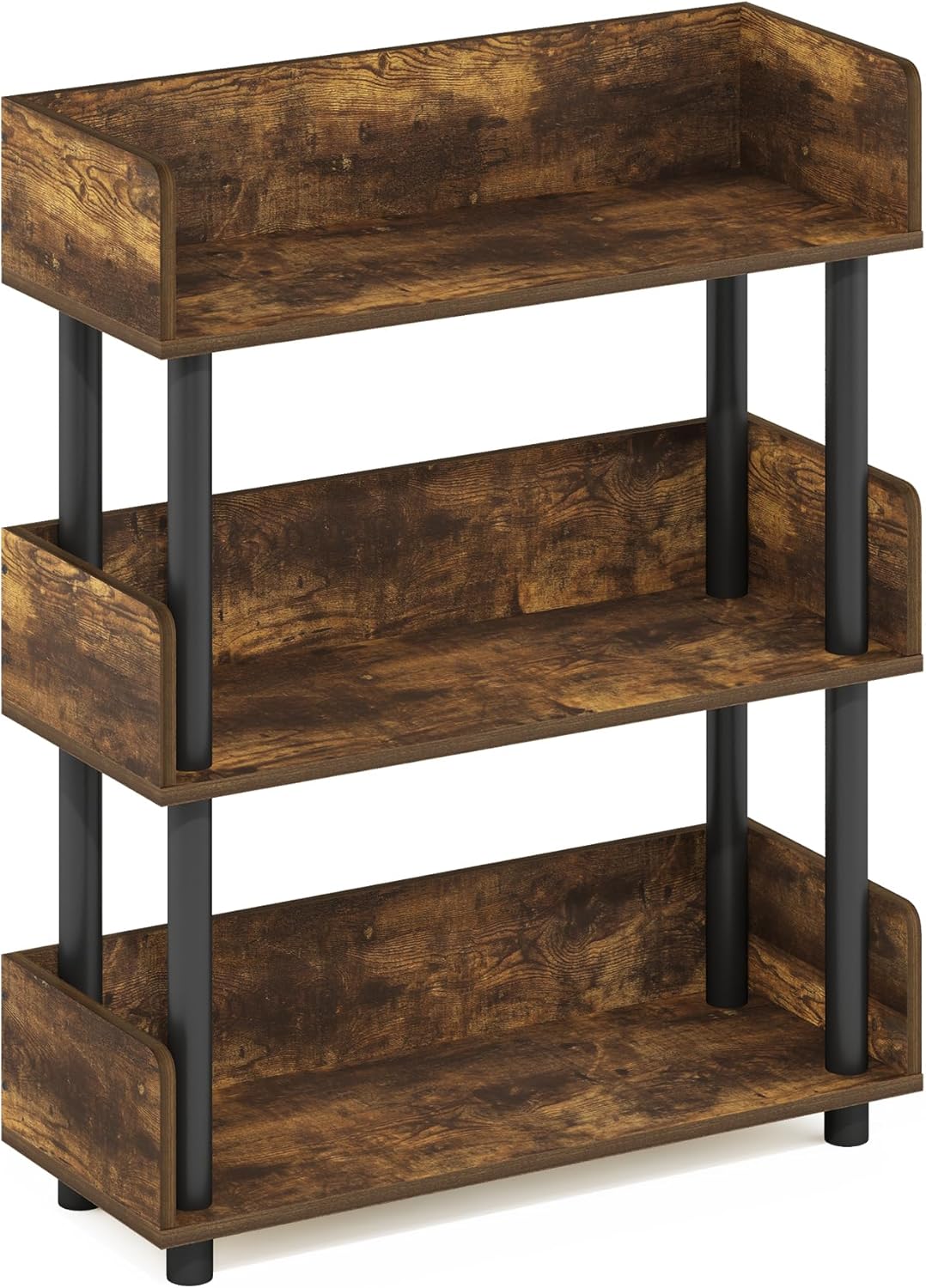 Furinno Turn-N-Tube 3-Tier Multipurposes Display Rack, Open Shelf Rack/Storage with Back & Side Panel, Amber Pine/Black