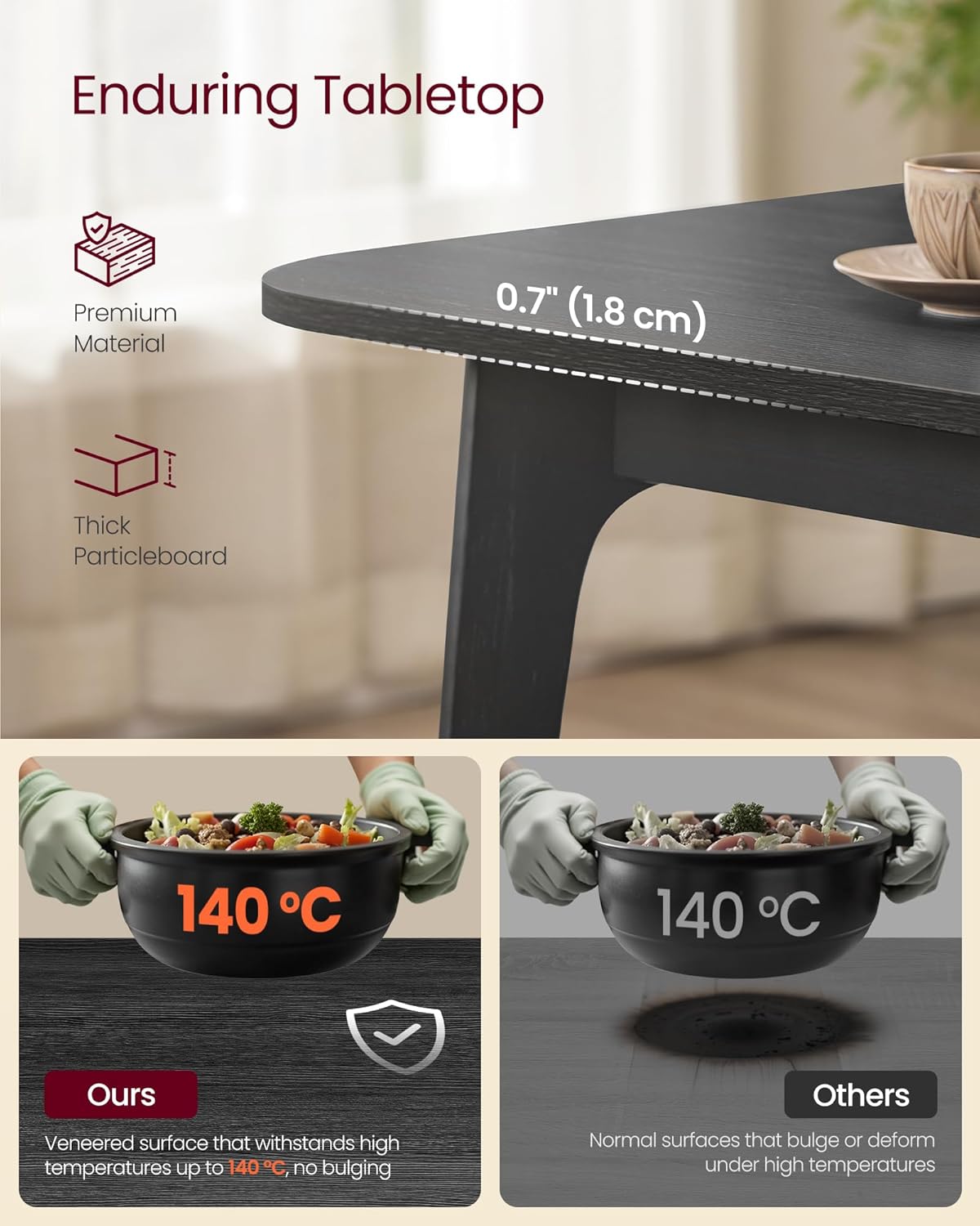 VASAGLE Dining Table for 4/6/8, Extendable Kitchen Table with Tapered Legs, Curved Transitions, for Dining Room, Kitchen, Home Office, Wooden Black UKDT090B01V1