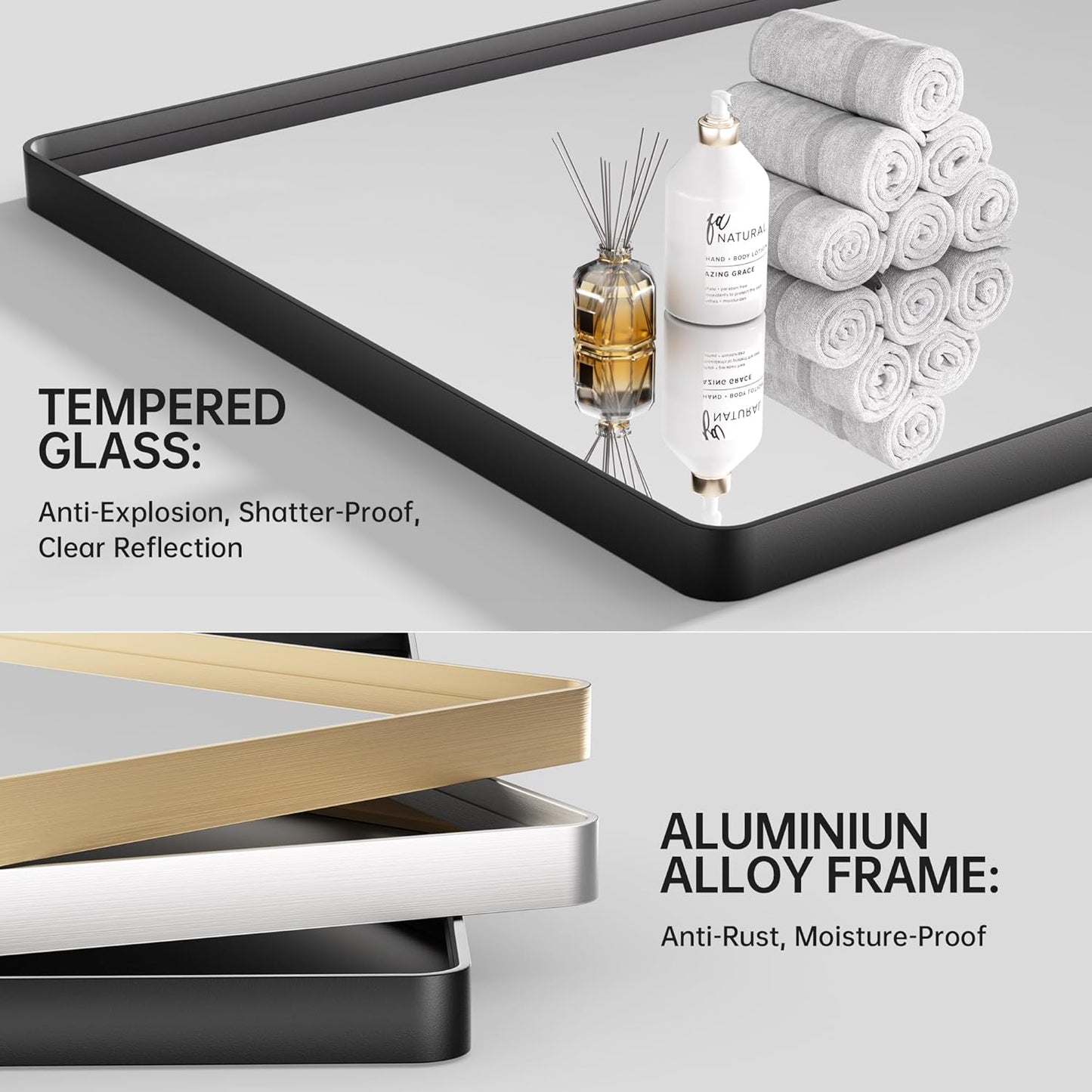 Hasipu 2 PCS Bathroom Mirror for Wall, 36 x 28 Inch Black Metal Framed Bathroom Mirrors for Over Sink, Rectangle Bathroom Vanity Mirror, Anti-Rust, Tempered Glass, Horizontal or Vertical