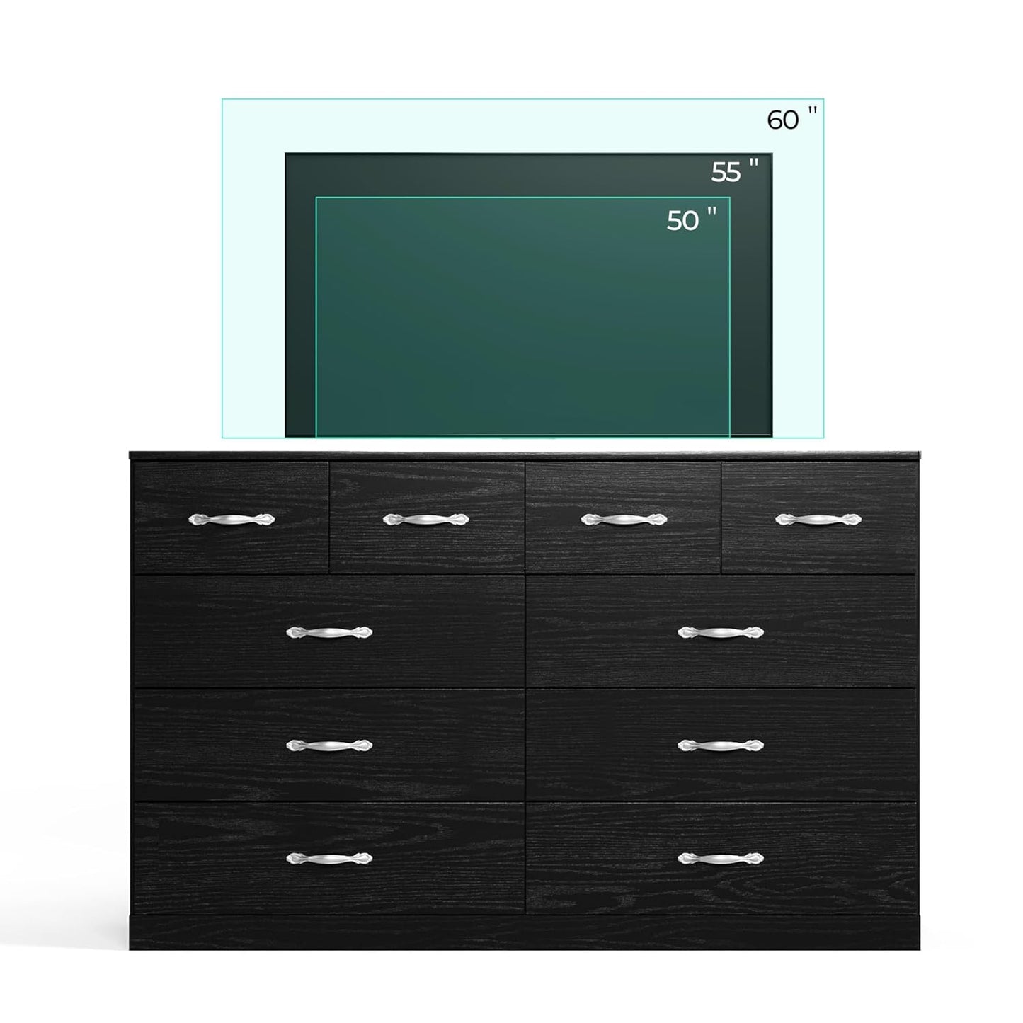 LINSY HOME 10 Drawer Dresser for Bedroom, 54" Wide Chest of Drawers, Modern TV Stand Dressers with Wood Frame and Metal Handles, Large Drawer Organizer for Bedroom, Living Room, Black