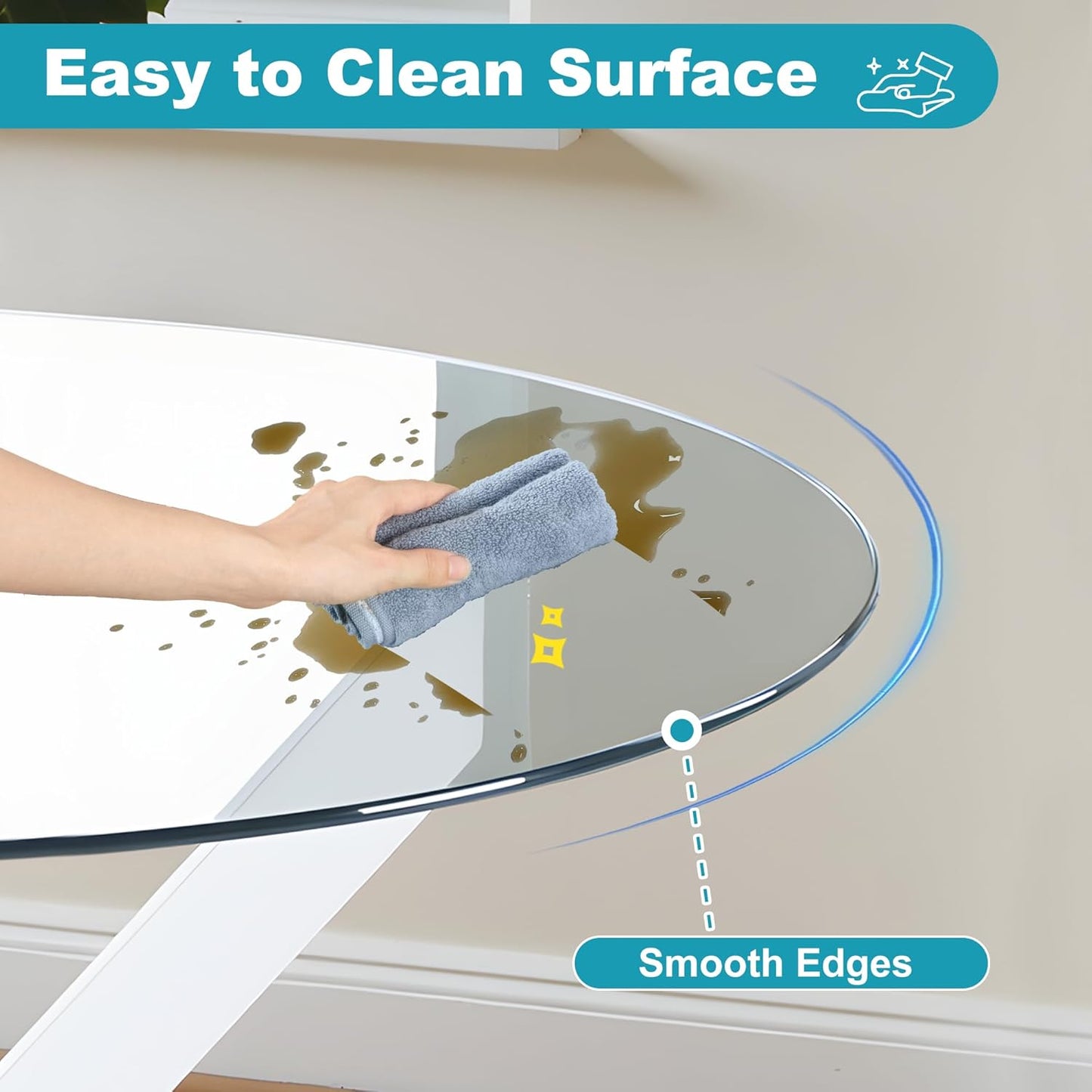 Dining Table for 4 Modern Round Dining Table 35.43" Kitchen & Dining Room Tables with Metal Legs and Glass Tabletop for Dining Room and Apartment, White