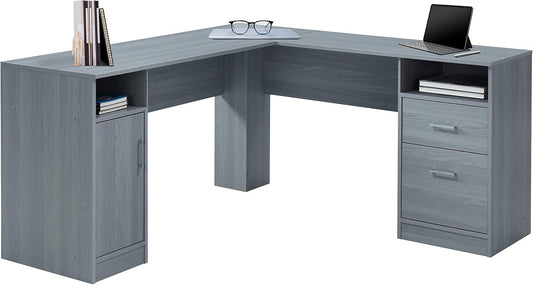 Techni Mobili Functional L-Shaped Computer Desk with storage, L is ⁠59.5" wide x 59.5" Long, Grey