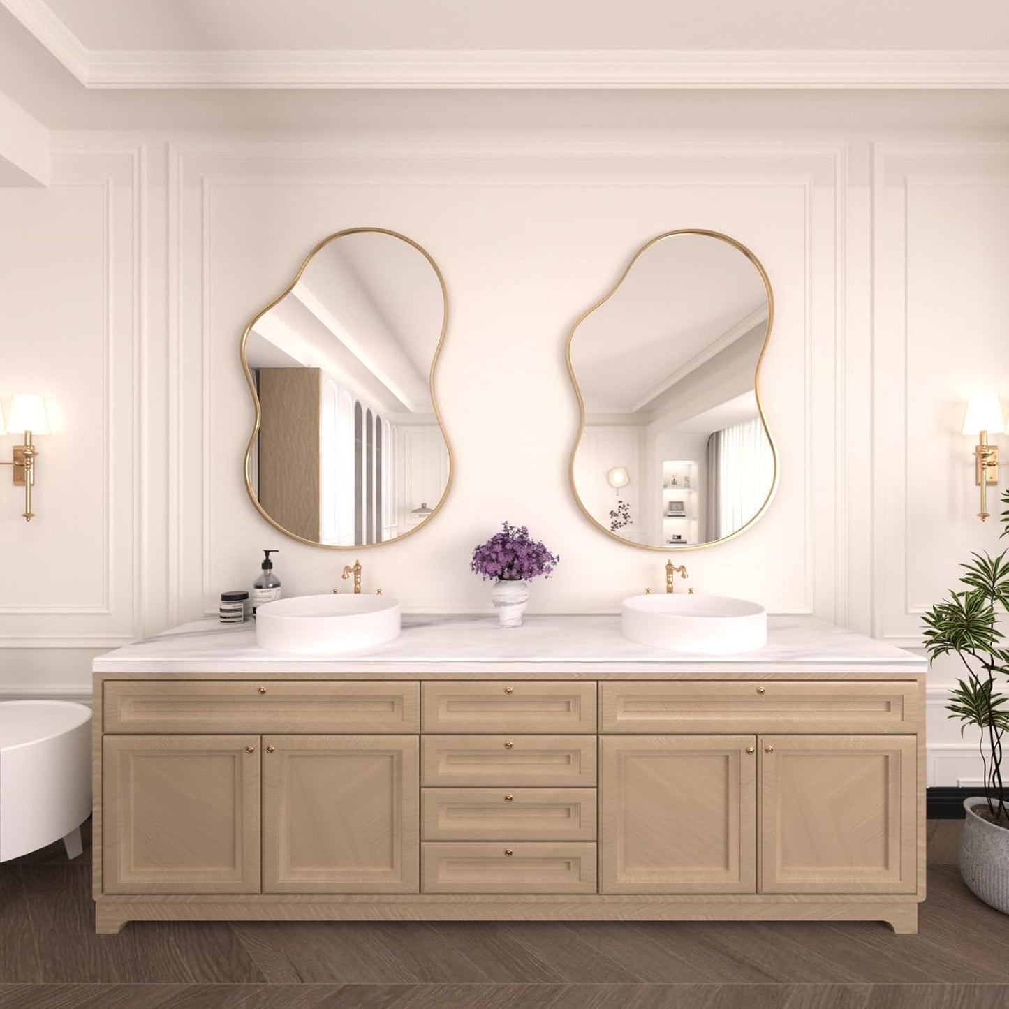 WEER Irregular Wall Mirror, 24x36 inch Gold Asymmetrical Mirror Wall Mounted Mirrors Decorative, Abstract Wavy Aluminum Alloy Frame Mirror for Bathroom, Bedroom, Living Room, Entryway