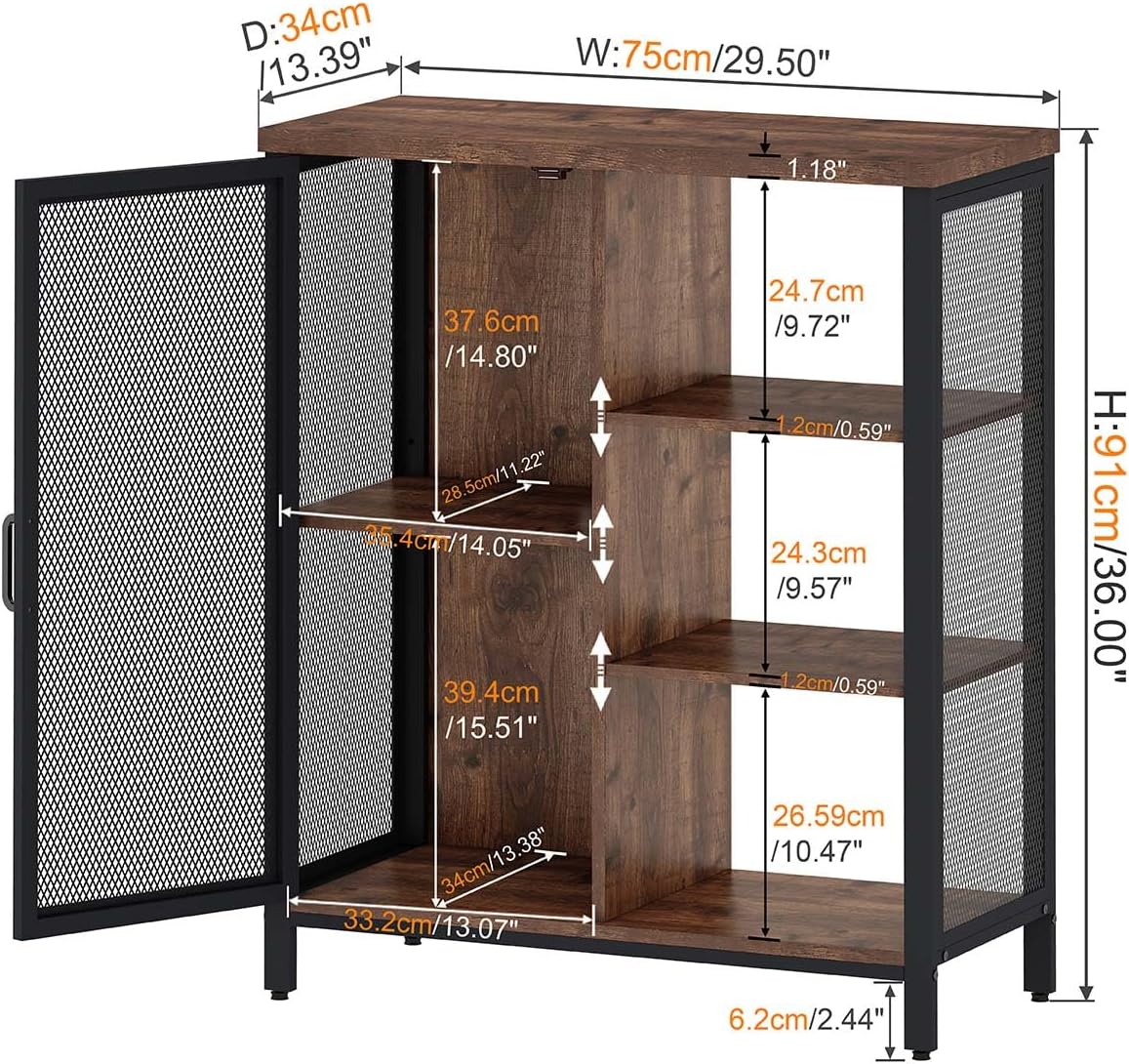 BON AUGURE Coffee Bar Cabinet for Home Liquor, Small Storage Cabinet for Kitchen and Entryway, Farmhouse Industrial Buffet Sideboard Credenza with Adjustable Shelves (Rustic Oak)