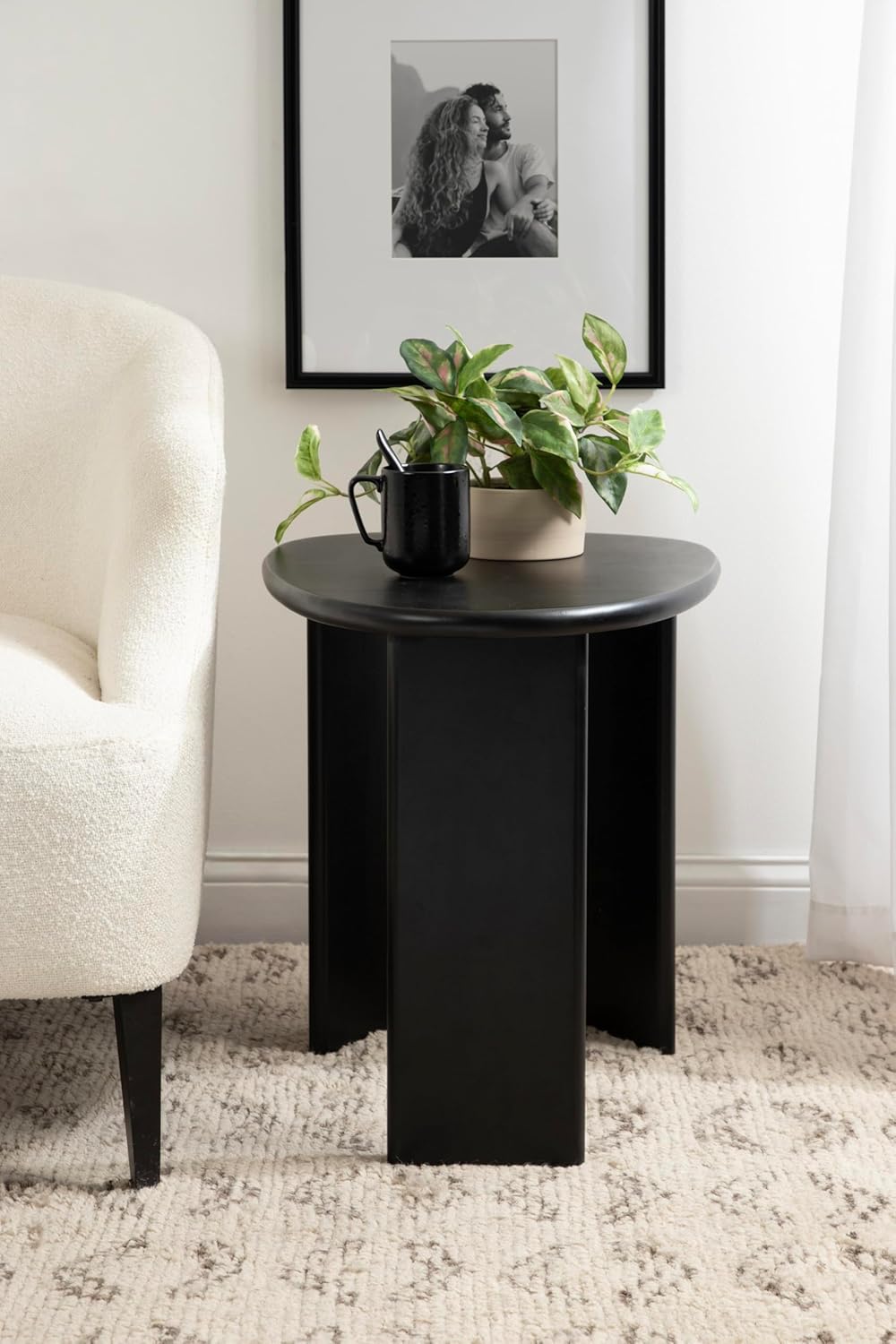 Kate and Laurel Tortola Modern Irregular Round Side Table, 22 x 18 x 20, Black, Transitional Pebble End Table for Use as Bedroom Nightstand or Living Room Accent Table