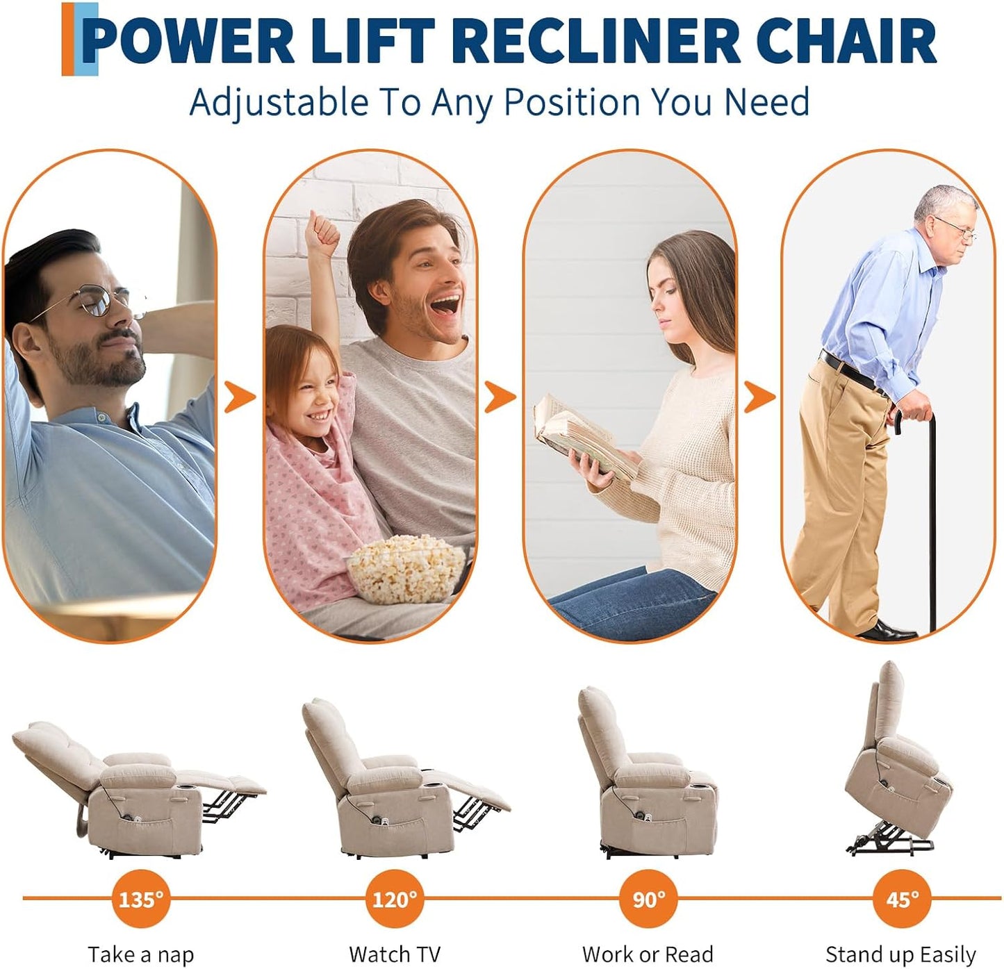 GarveeHome Power Lift Recliner Chair for Elderly with Massage and Heat, Oversized Electric Massage & Heat Recliner with Soft Padded Upholstery, Side Pocket & Cup Holders for Living Room, Beige