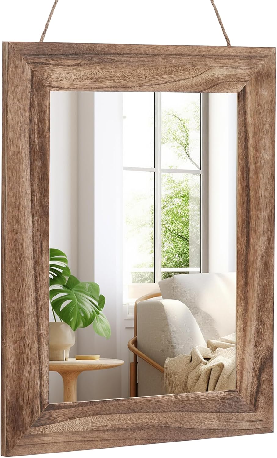 QDSSDECO 16"×20" Wall Mirror Farmhouse Decor Rectangular Mirror Hanging for Bathroom, Vanity, Bedroom, Entryway, Living Room,Brown