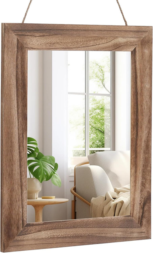 QDSSDECO 16"×20" Wall Mirror Farmhouse Decor Rectangular Mirror Hanging for Bathroom, Vanity, Bedroom, Entryway, Living Room,Brown